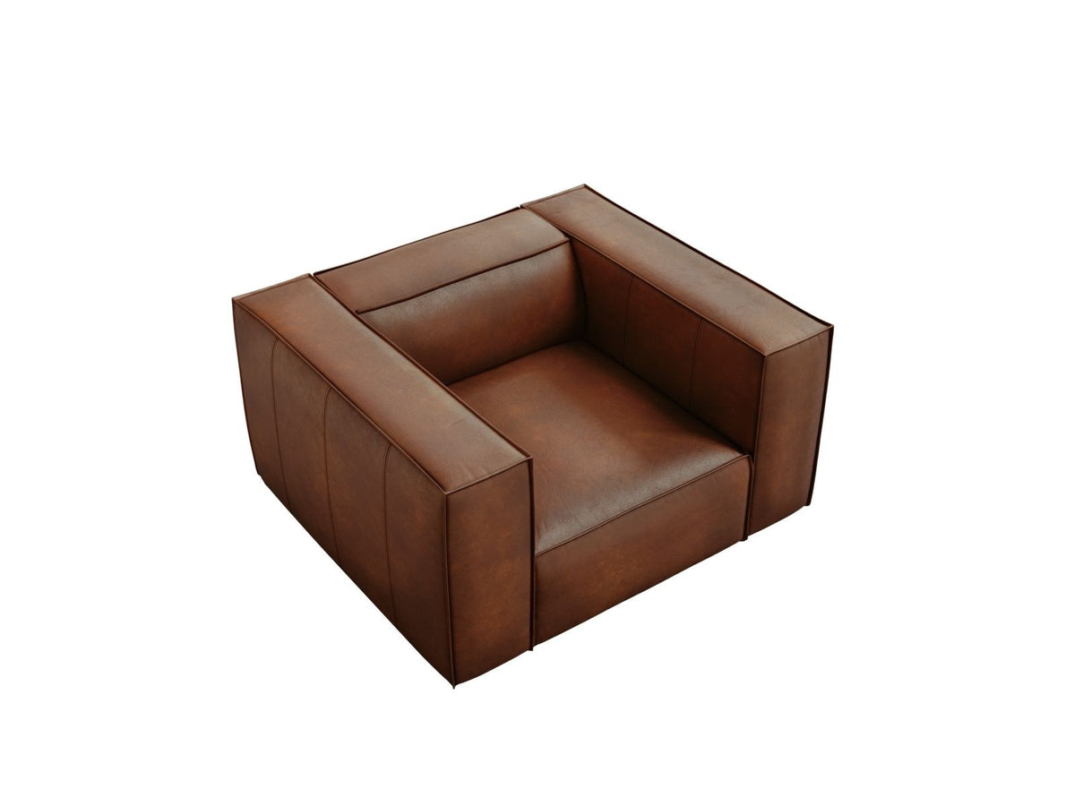 Sessel Turin aus Rindsleder in Grey Brown-Granada mit Massivholzrahmen aus Kiefer und Beinen aus schwarzem Buchenholz, 1 Sitzplatz.