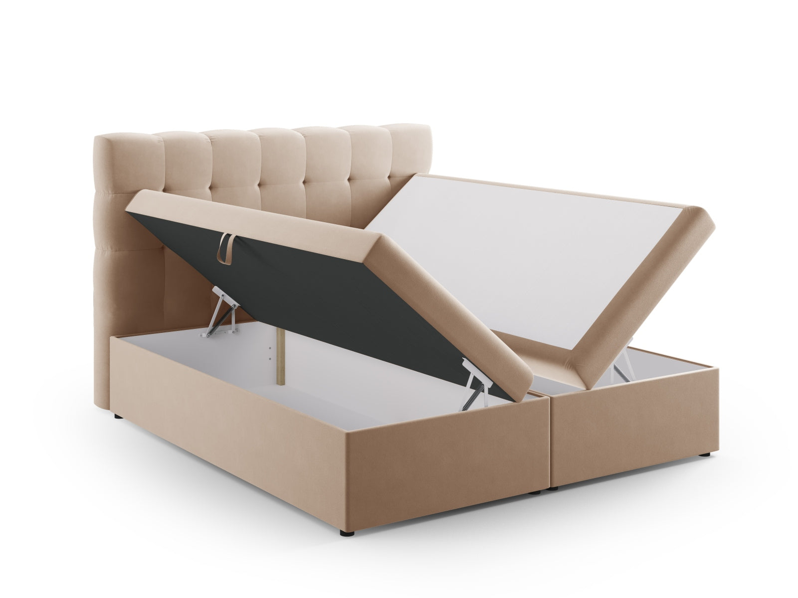 Stilvolles Boxspring Bett Set Bali in 140 cm, mit sanften Beigetönen, perfekt für ein einladendes und modernes Schlafumfeld.