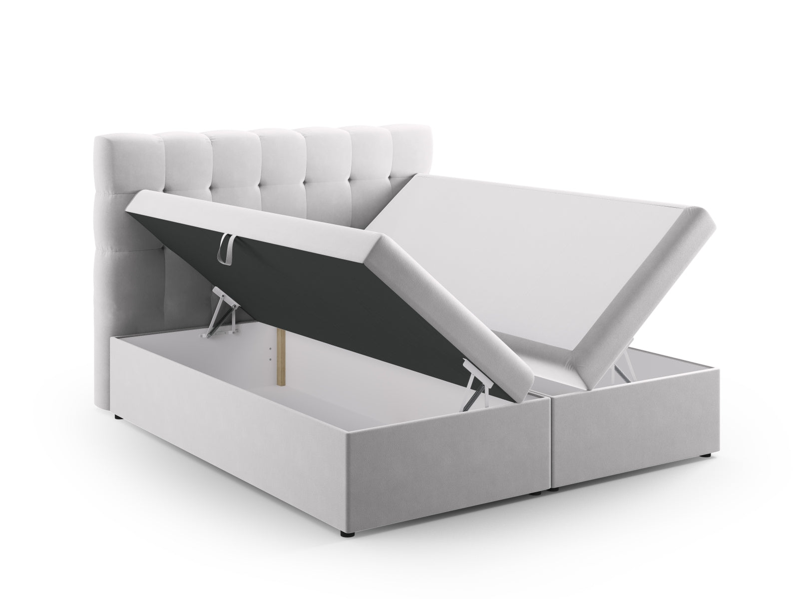 Elegantes Boxspring Bett Set Bali in 140 cm, vereint stilvolles Design und hohen Schlafkomfort in einem ansprechenden Silver-Bluvel.