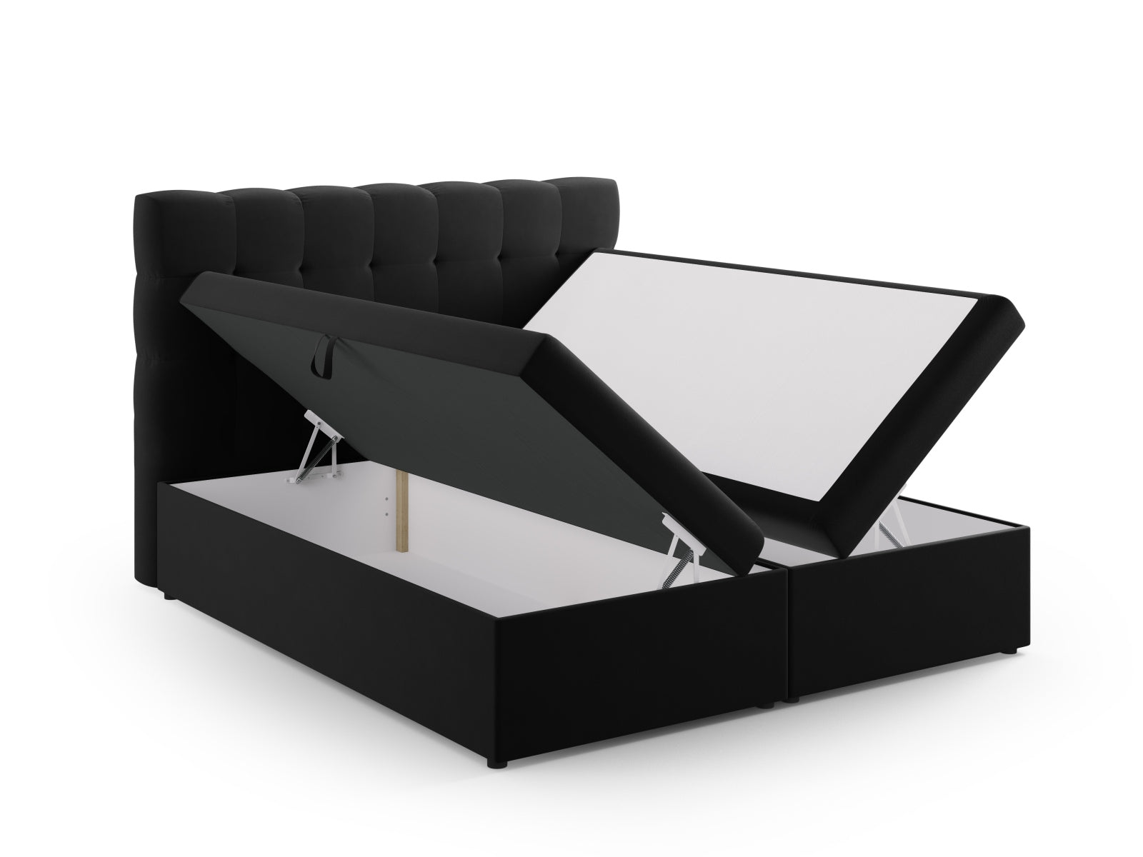 Elegantes Boxspring Bett Set Bali in 140 cm, mit hochwertigem Black-Bluvel Stoff, ideal für ein modernes Schlafzimmer.