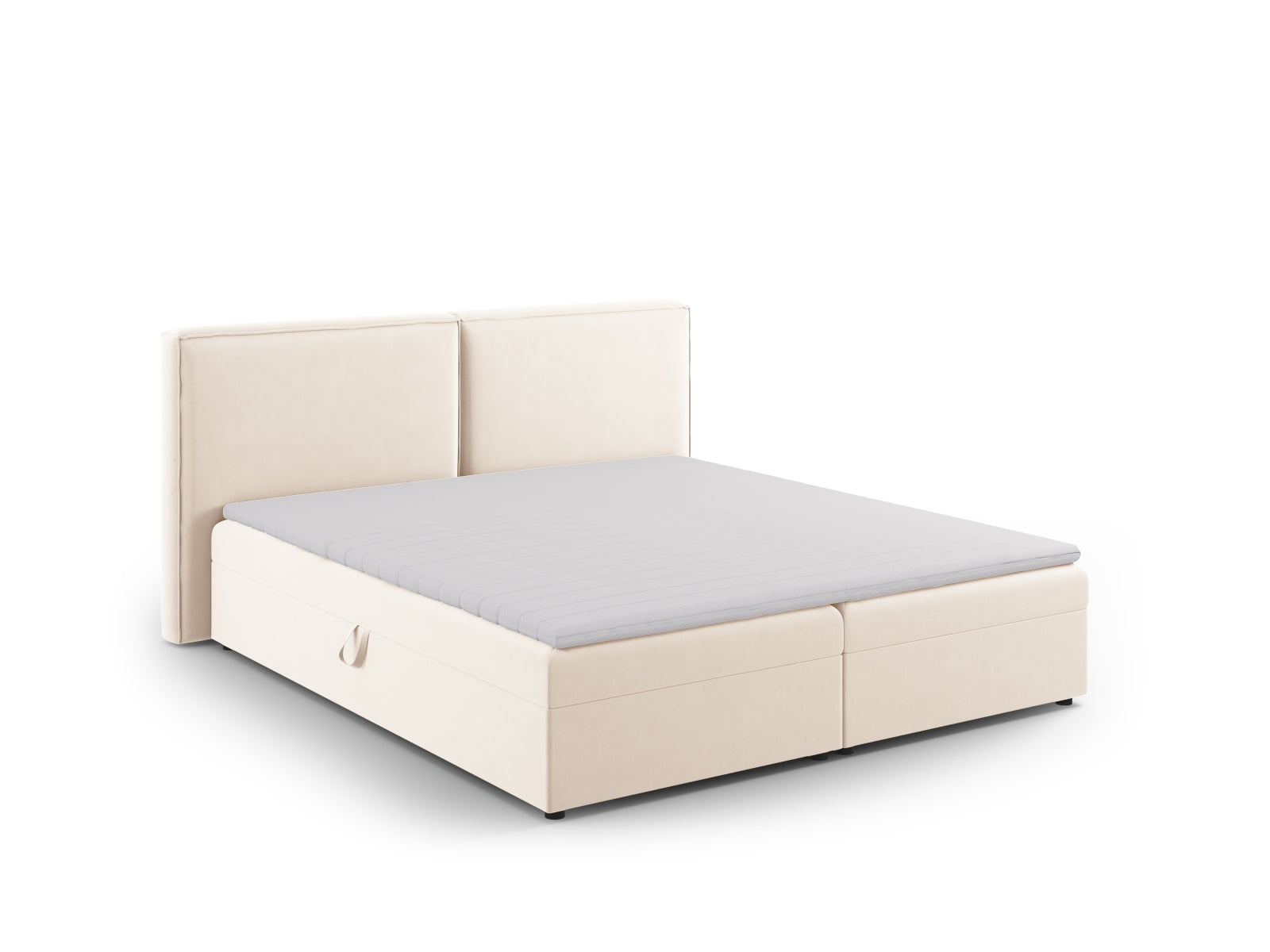 Luxuriöses Arendal Boxspringbett-Set in sanften Beigetönen, perfekt für modernen Schlafkomfort und stilvolle Einrichtung.