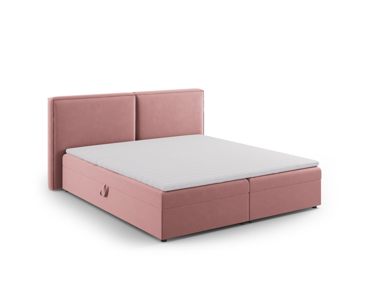 Boxspring-Bett Arendal mit gepolstertem Kopfteil, Stoffbezug und schwarzen Füssen aus Kunststoff