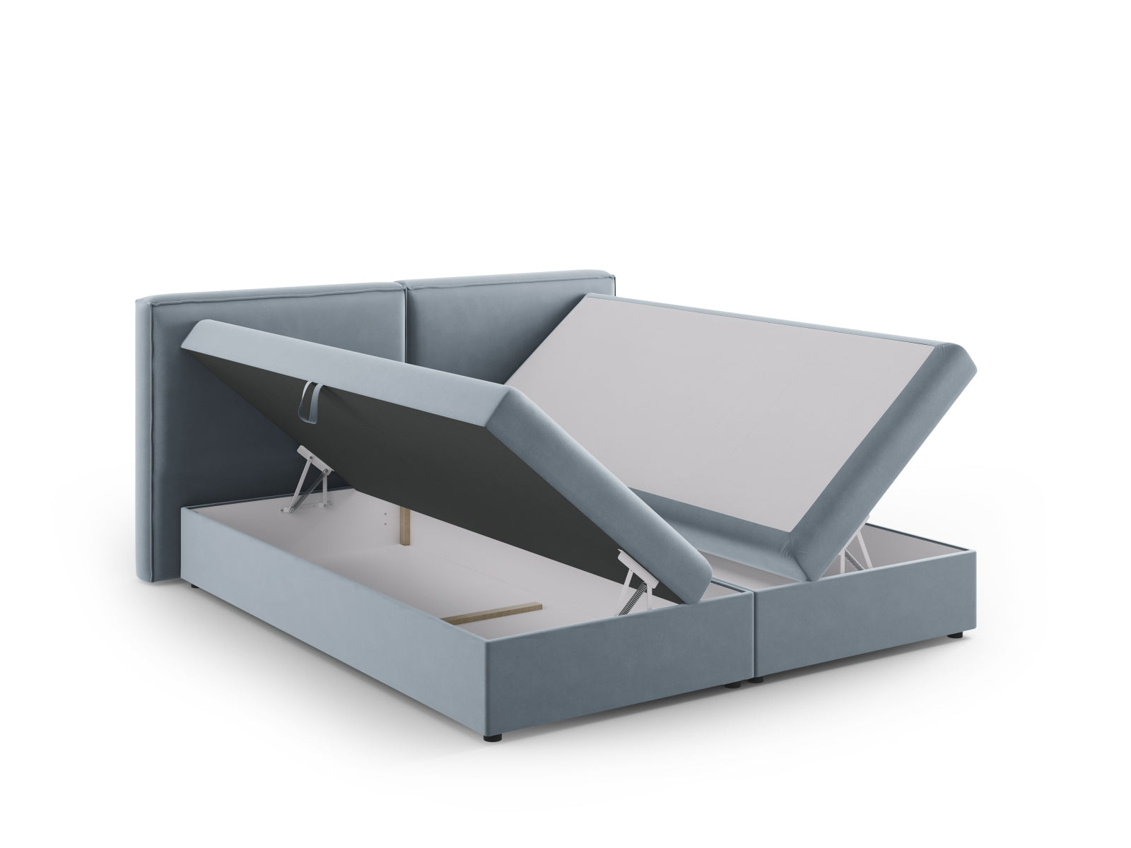Elegantes Boxspringbett-Set Arendal in sanftem Hellblau, ideal für ein stilvolles Schlafzimmer mit hohem Komfort.