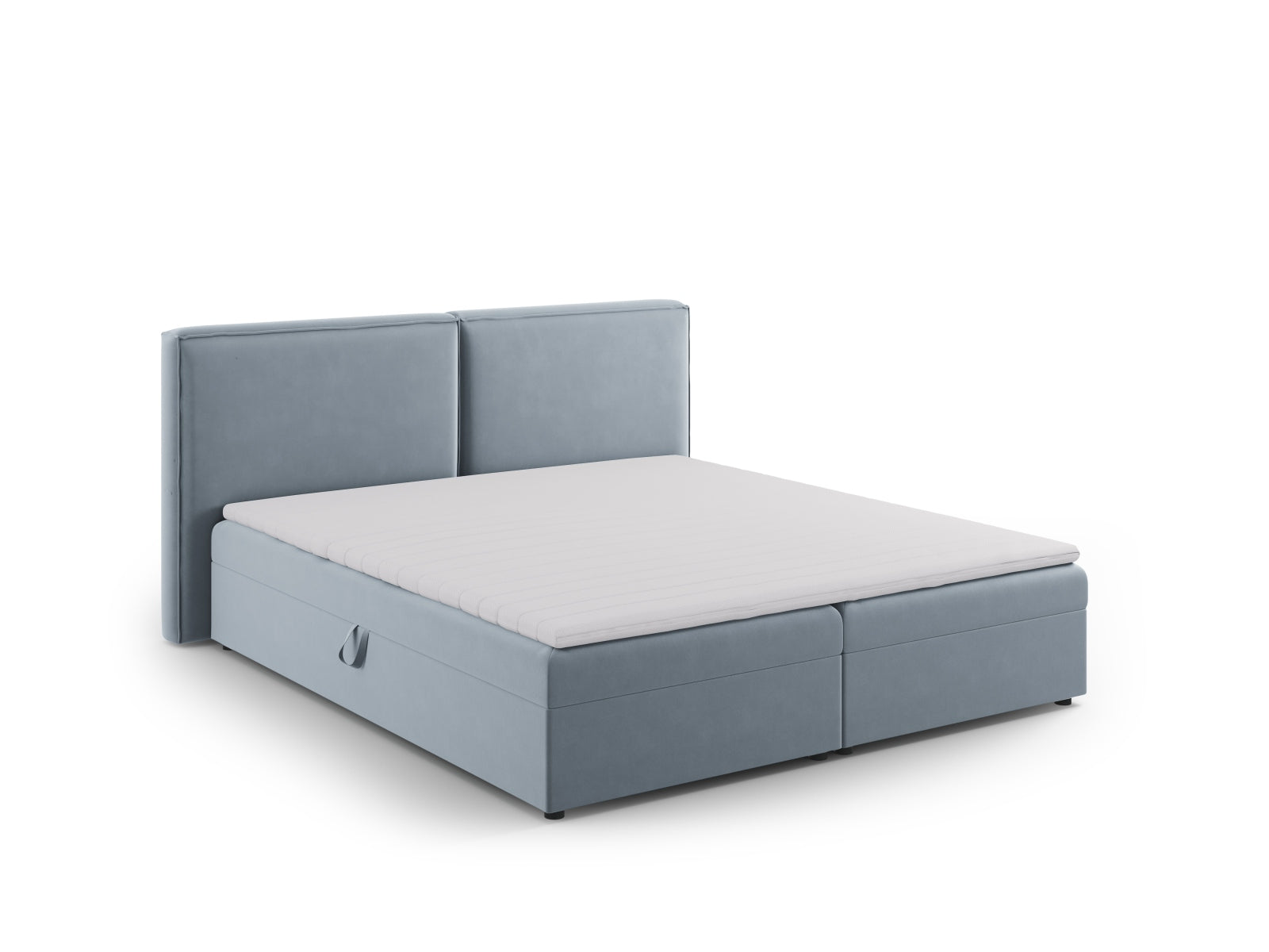 Luxuriöses Boxspringbett-Set Arendal in zartem Hellblau, perfekt für moderne Schlafzimmer und höchsten Schlafkomfort.