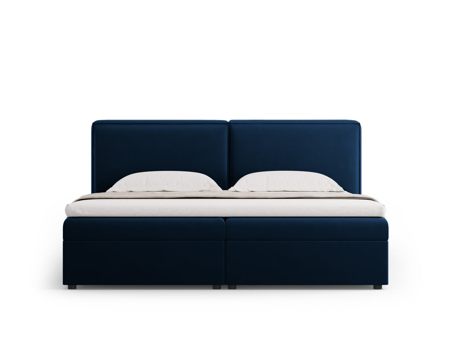 Elegantes Arendal Boxspringbett-Set in Royal Blue-Casino, ideal für stilvolle Schlafzimmer, erhältlich bei KAQTU Design AG.