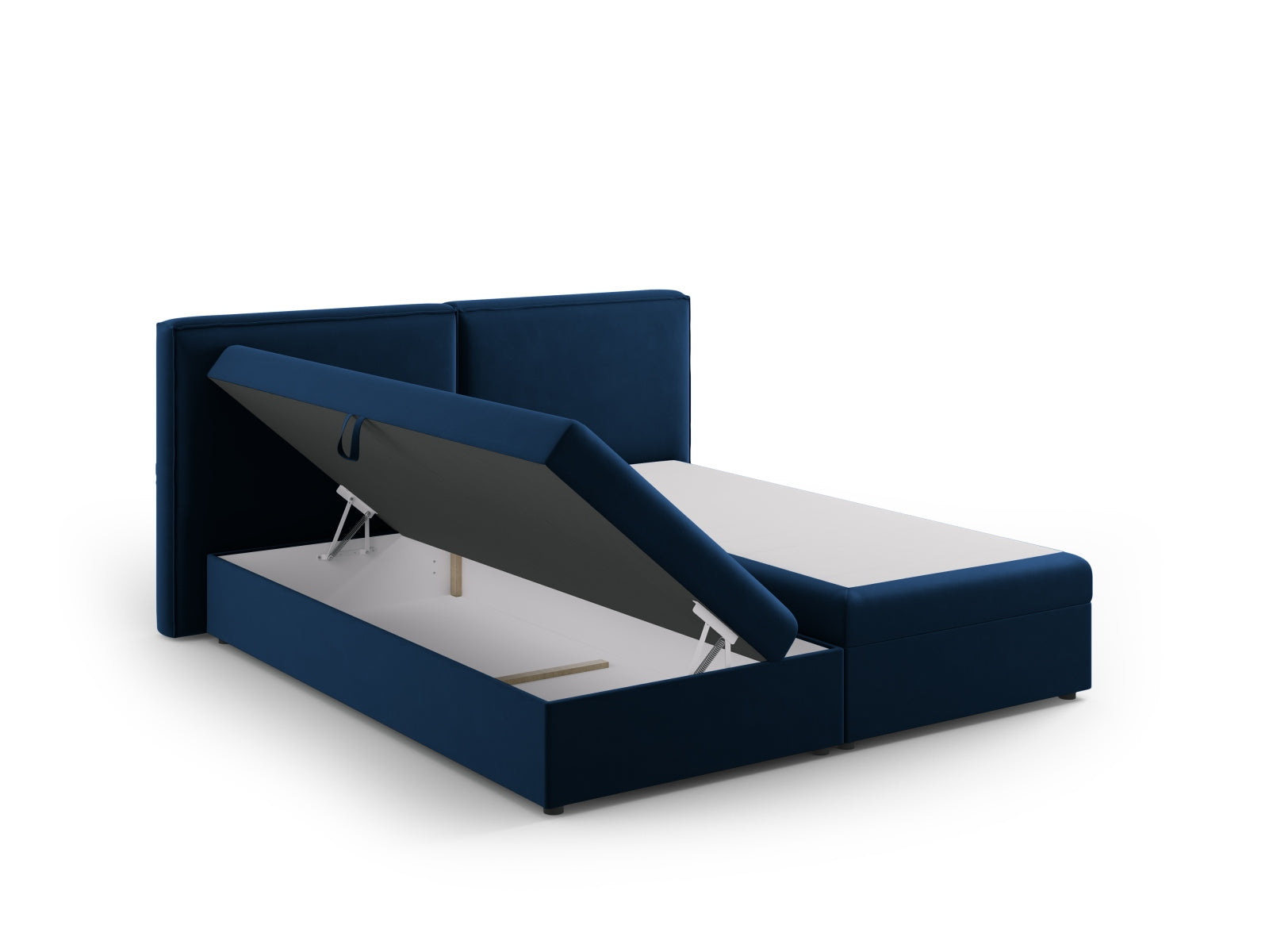 Luxuriöses Arendal Boxspringbett-Set in Royal Blue-Casino, perfekt für moderne Schlafzimmergestaltung und höchsten Schlafkomfort.
