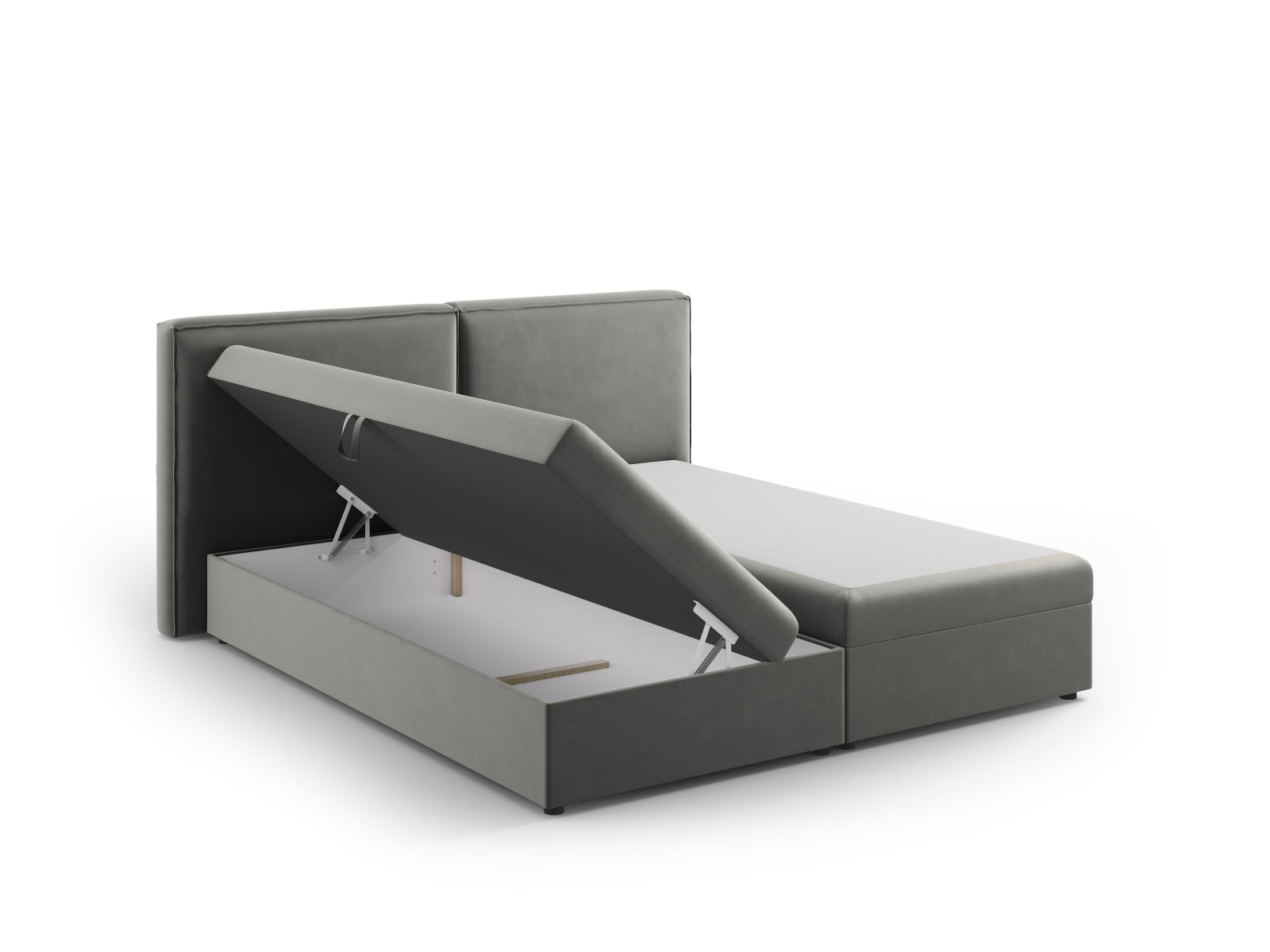 Modernes Boxspringbett-Set Arendal in hellem Grau, 180 cm, vereint Komfort und Stil für eine entspannende Schlafumgebung.