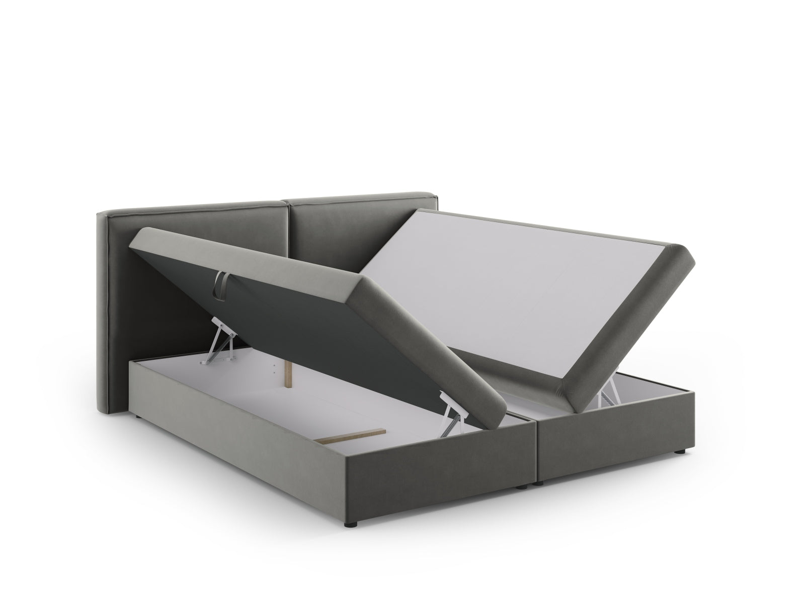 Elegantes Boxspringbett-Set Arendal in sanftem Grau, 180 cm, bietet eine harmonische Kombination aus Design und Bequemlichkeit für erholsame Nächte.