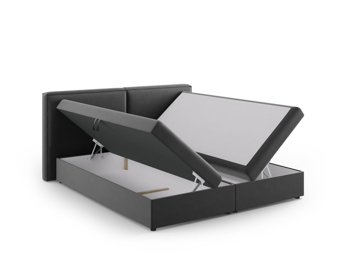 Boxspring-Bett Arendal mit gepolstertem Kopfteil, Stoffbezug und schwarzen Füssen aus Kunststoff