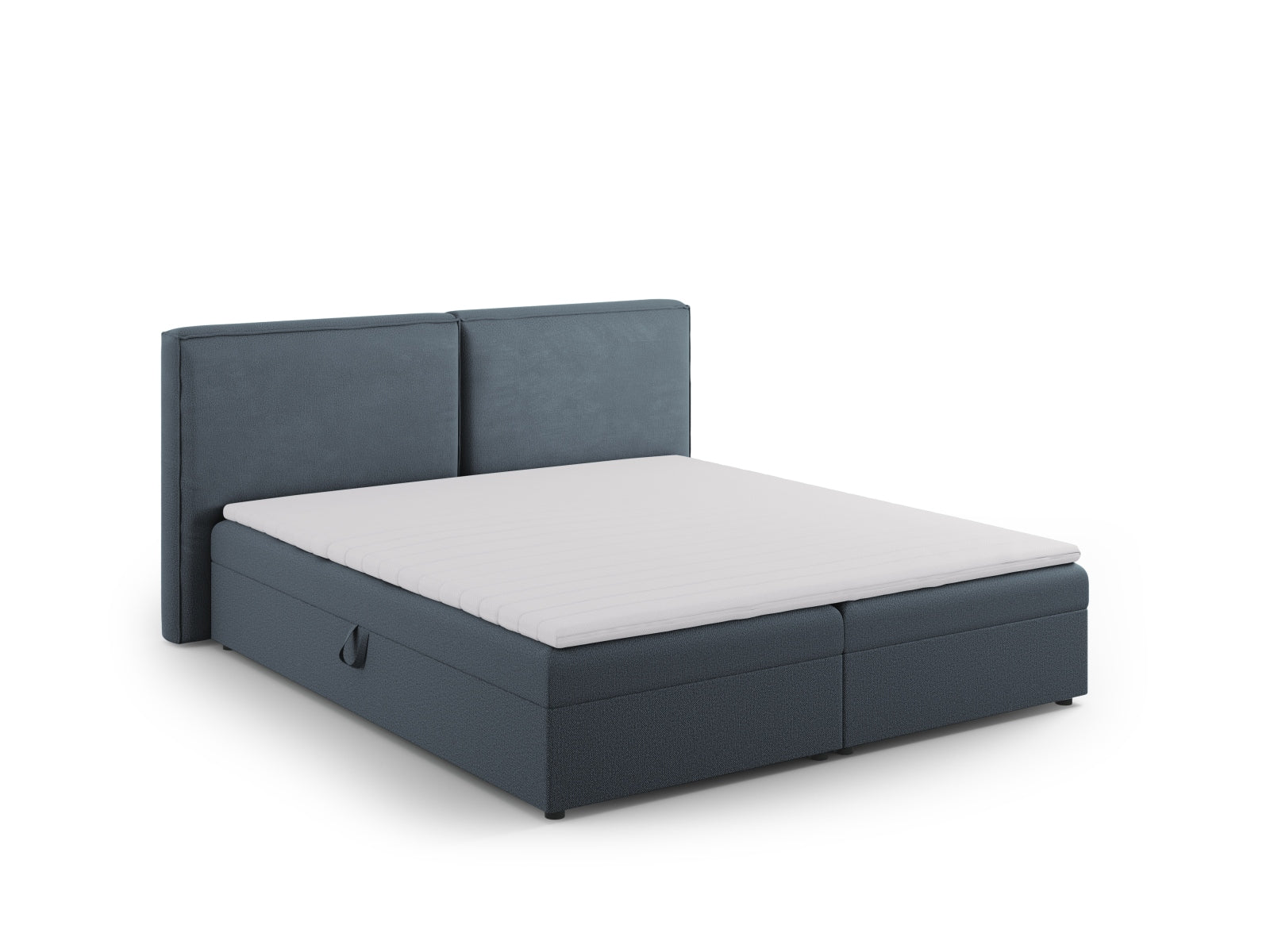 Luxuriöses Boxspringbett-Set Arendal in 180 cm, mit ansprechendem blauen Stoffbezug, perfekt für ein zeitgemäßes Wohnambiente.