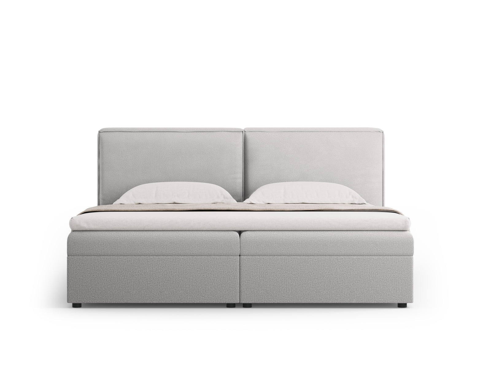 Elegantes Arendal Boxspringbett-Set in hellem Grau, ideal für stilvolle Schlafzimmer, präsentiert von Cosmopolitan Design.