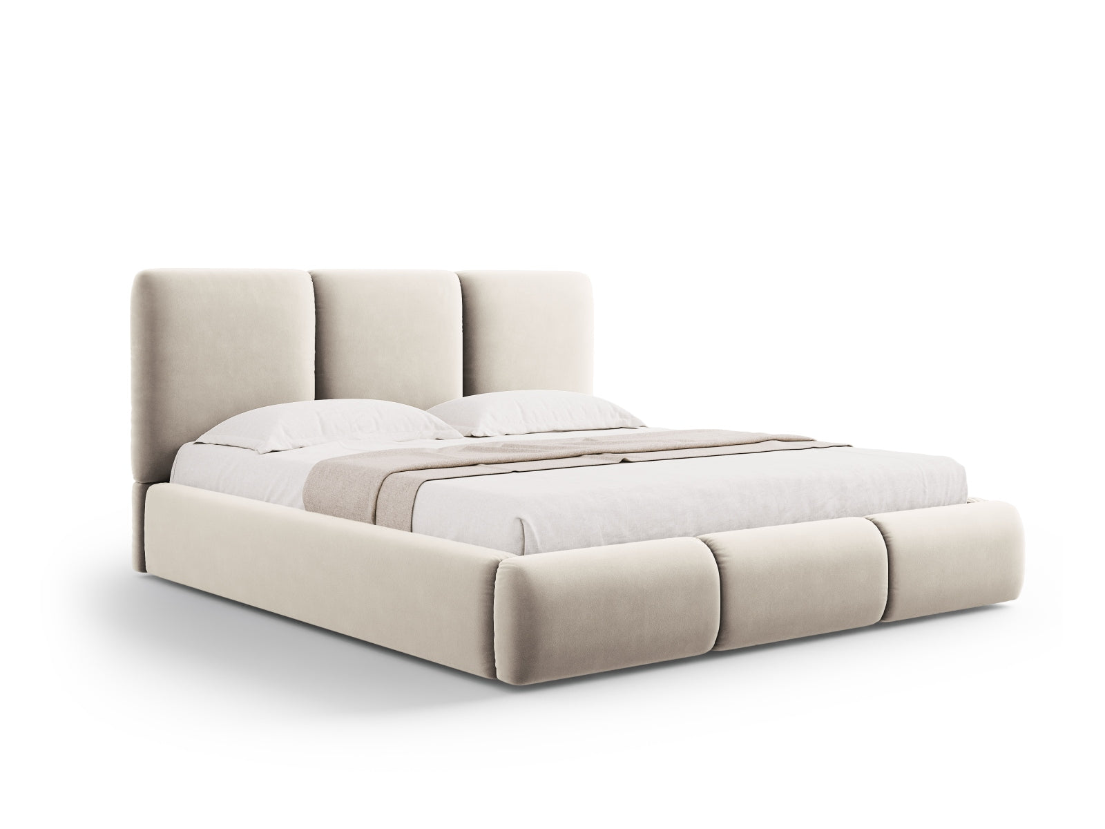 Entdecken Sie das Nicolas Velour Bett von Cosmopolitan Design – elegant, funktional mit Stauraum und einem trendigen Headboard für Ihr Schlafzimmer.