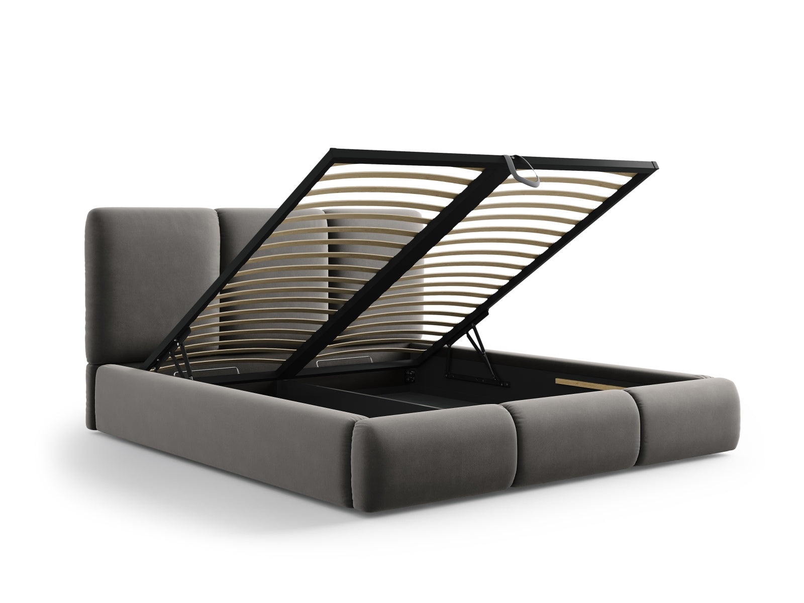 Entdecken Sie das elegante Nicolas Velour Bett von Cosmopolitan Design – ideal für Ihr Schlafzimmer, mit praktischem Stauraum und modernem Kopfteil.