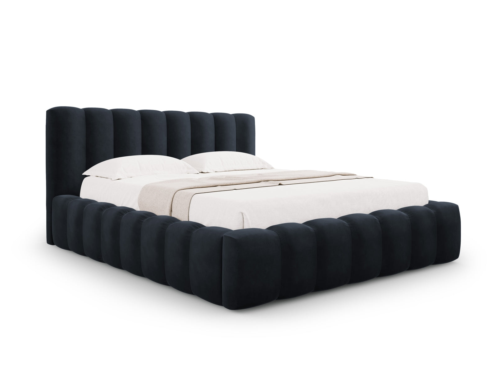 Palma Bett mit Stauraum mit Kopfteil 160cm in Dark Blue-Bluvel präsentiert im Onlineshop von KAQTU Design AG. Bett ist von Cosmopolitan Design