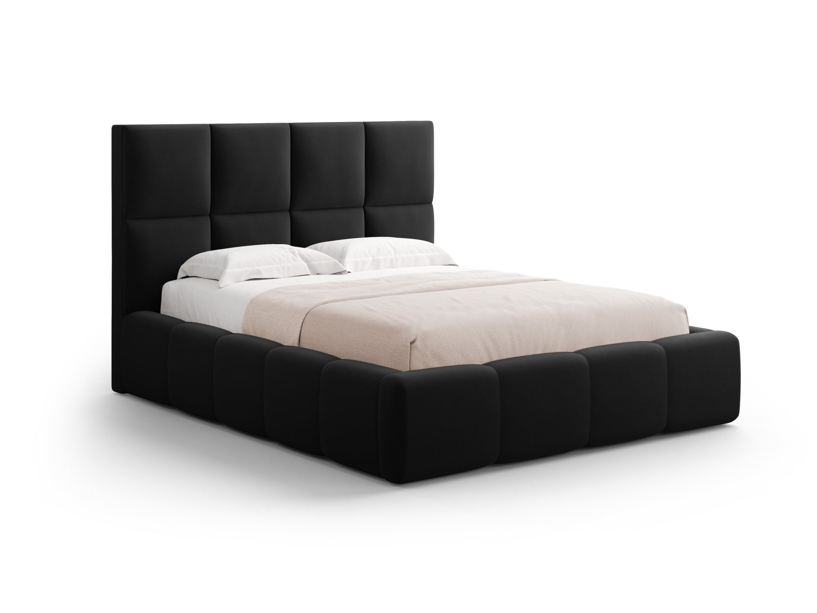Livigno Bett mit Stauraum mit Kopfteil 180cm in Black-Bluvel präsentiert im Onlineshop von KAQTU Design AG. Bett ist von Cosmopolitan Design