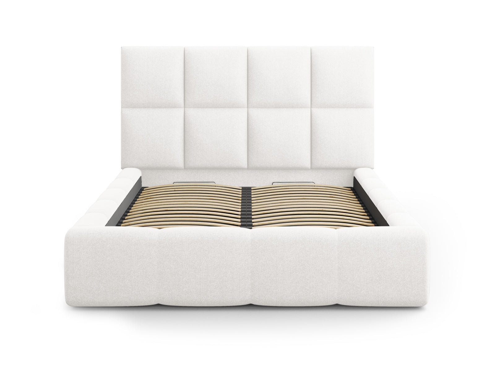 Modernes Livigno Bett mit 180 cm hohem Kopfteil und integriertem Stauraum, perfekt für funktionale und stilvolle Schlafräume.