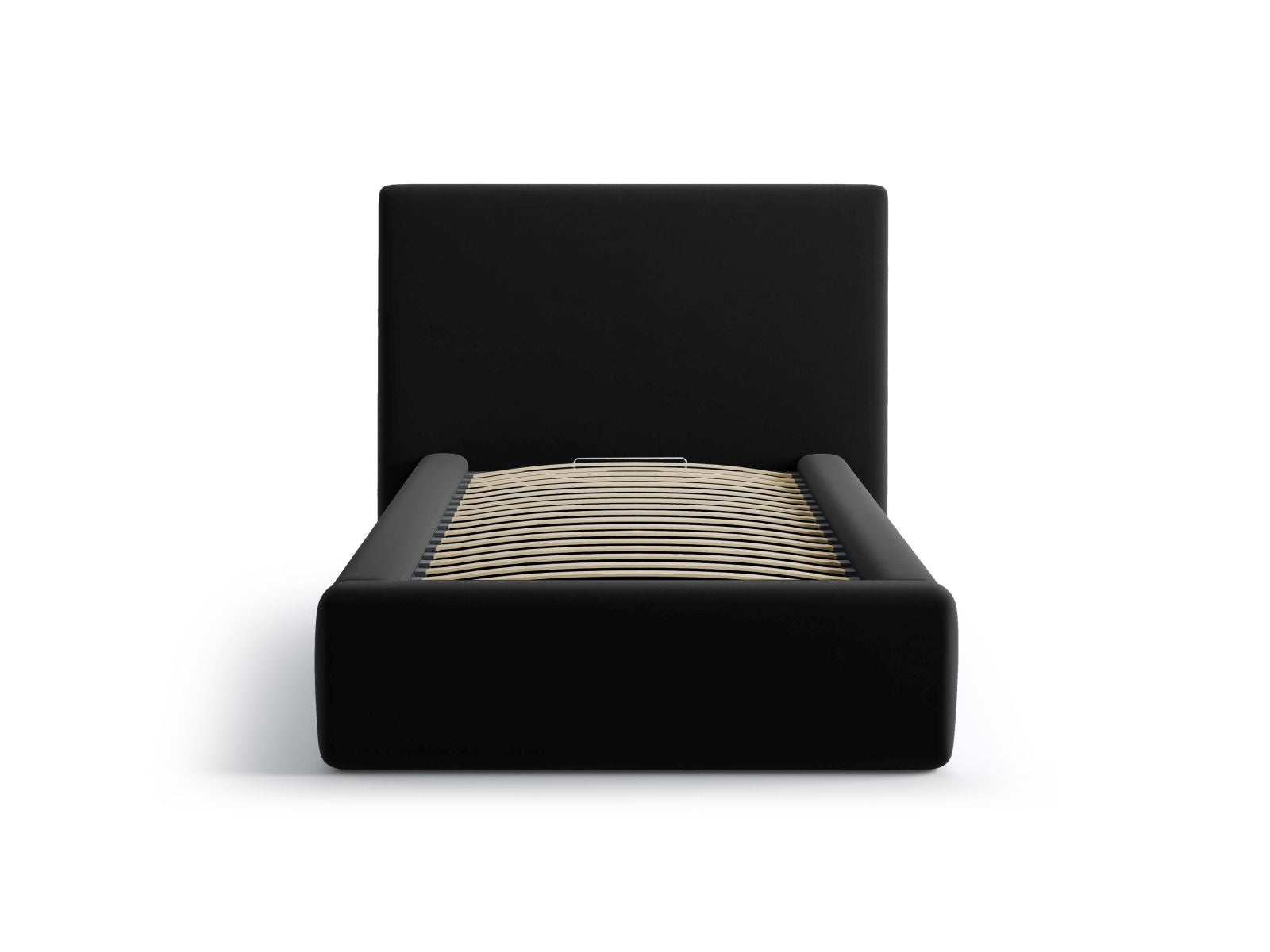 Elegantes Asti Bett mit 90 cm Kopfteil und praktischem Stauraum in edlem Black-Magic Velvet, ideal für stilvolle Schlafzimmer.
