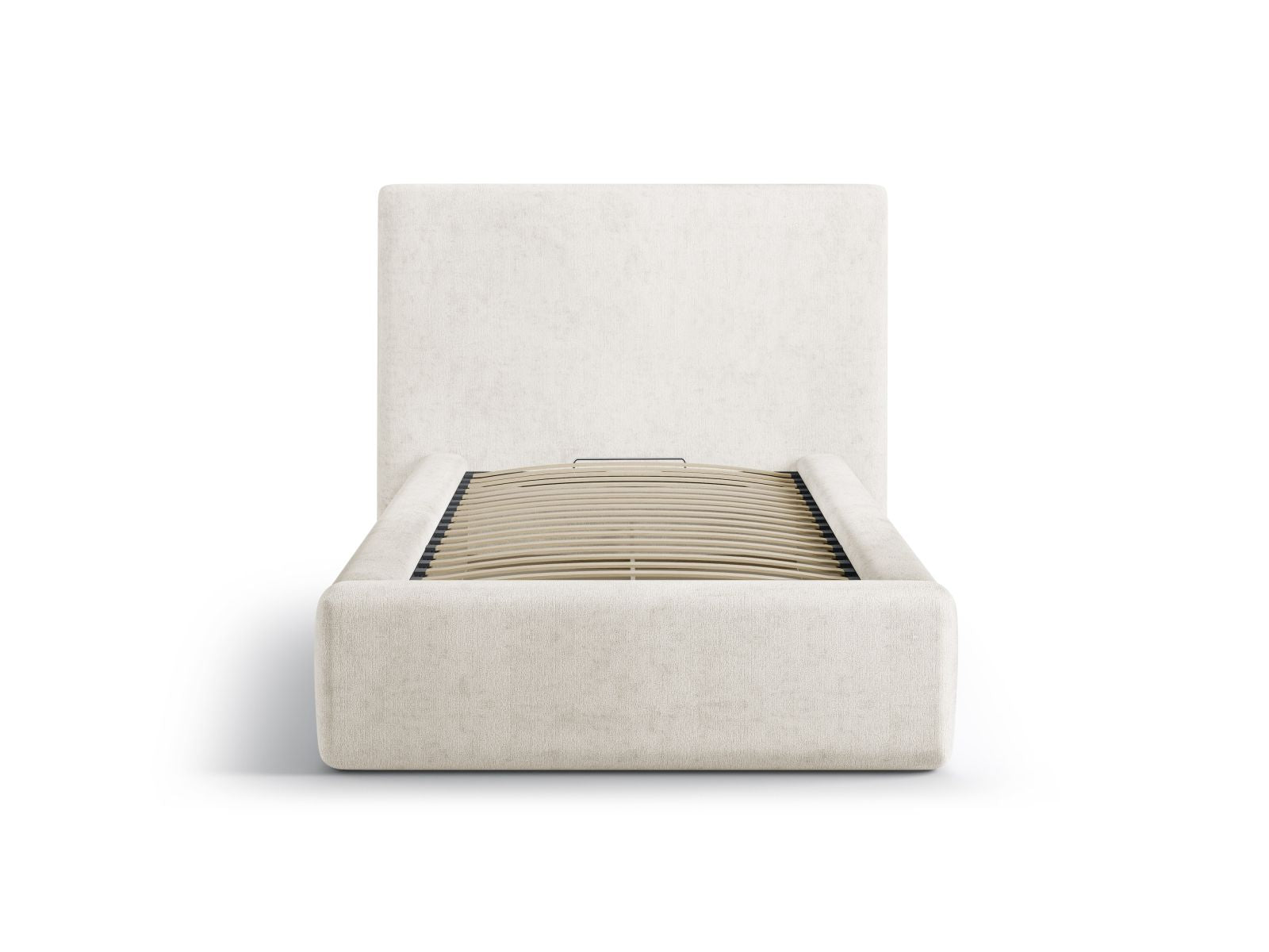 Elegantes Asti Bett mit 90 cm Breite, Stauraum und stilvollem Kopfteil in Light Beige, ideal für moderne Schlafzimmer.