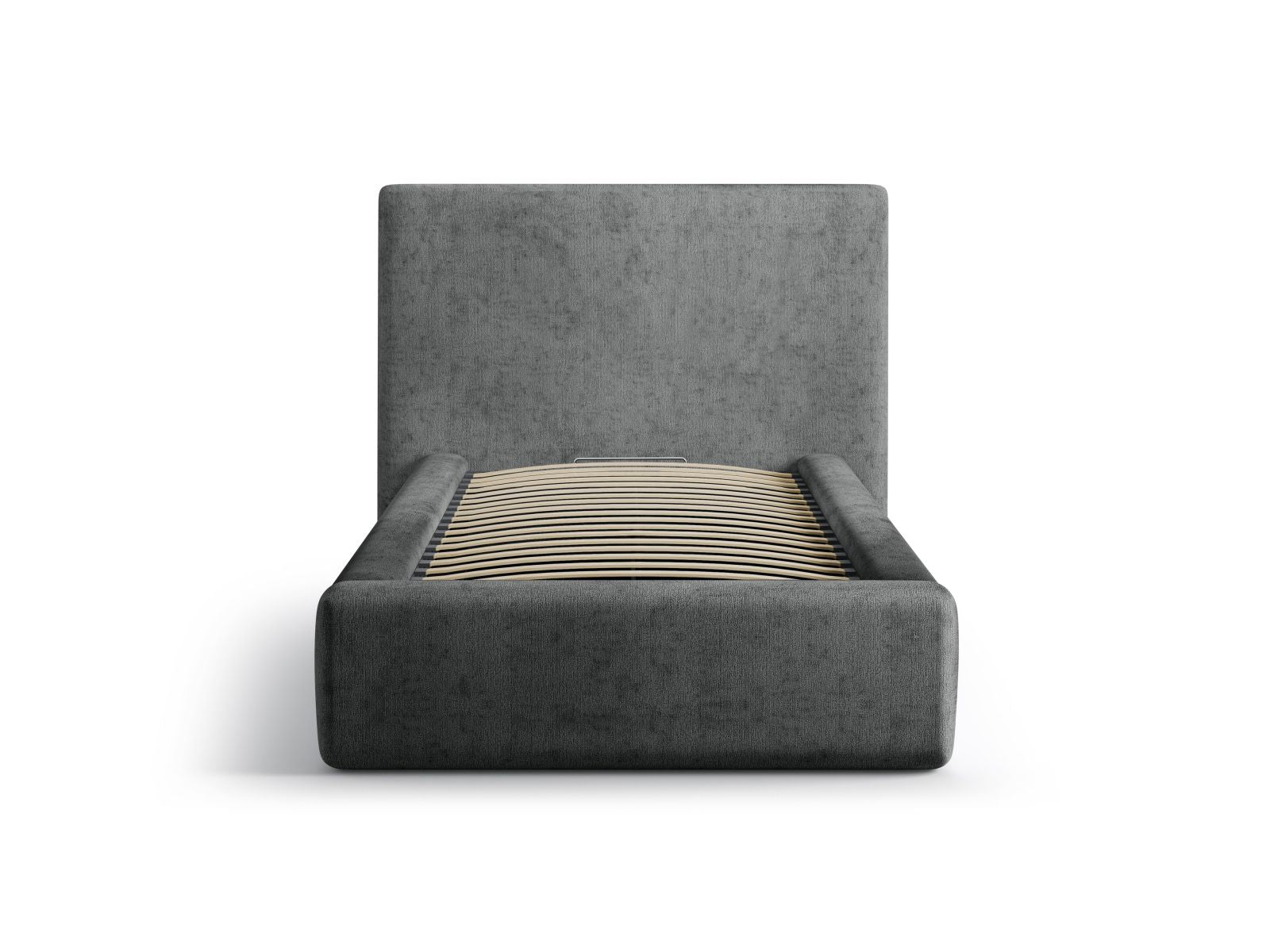 Elegantes Asti Bett mit 90 cm Breite, Stauraum und stilvollem Kopfteil in Dunkelgrau, ideal für moderne Schlafzimmer.