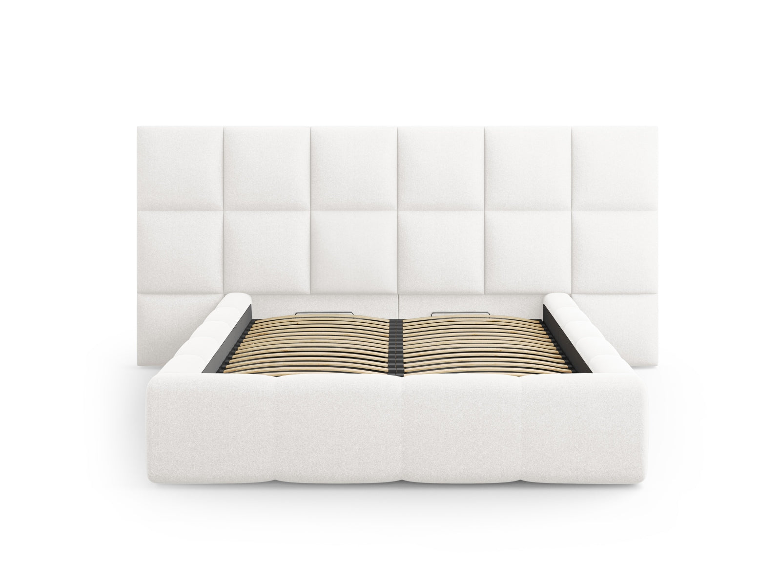 Modernes Livigno Bett mit doppeltem Kopfteil und integriertem Stauraum in Ivory, perfekt für funktionale und stilvolle Schlafräume.
