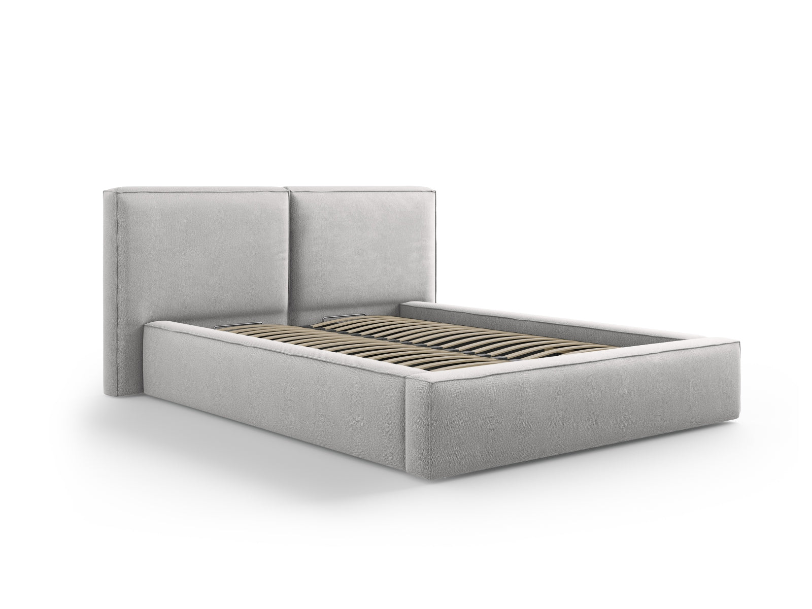Arendal Bett mit Stauraumfunktion mit doppeltem Headboard 140cm in Light Grey-Megan präsentiert im Onlineshop von KAQTU Design AG. Bett ist von Cosmopolitan Design