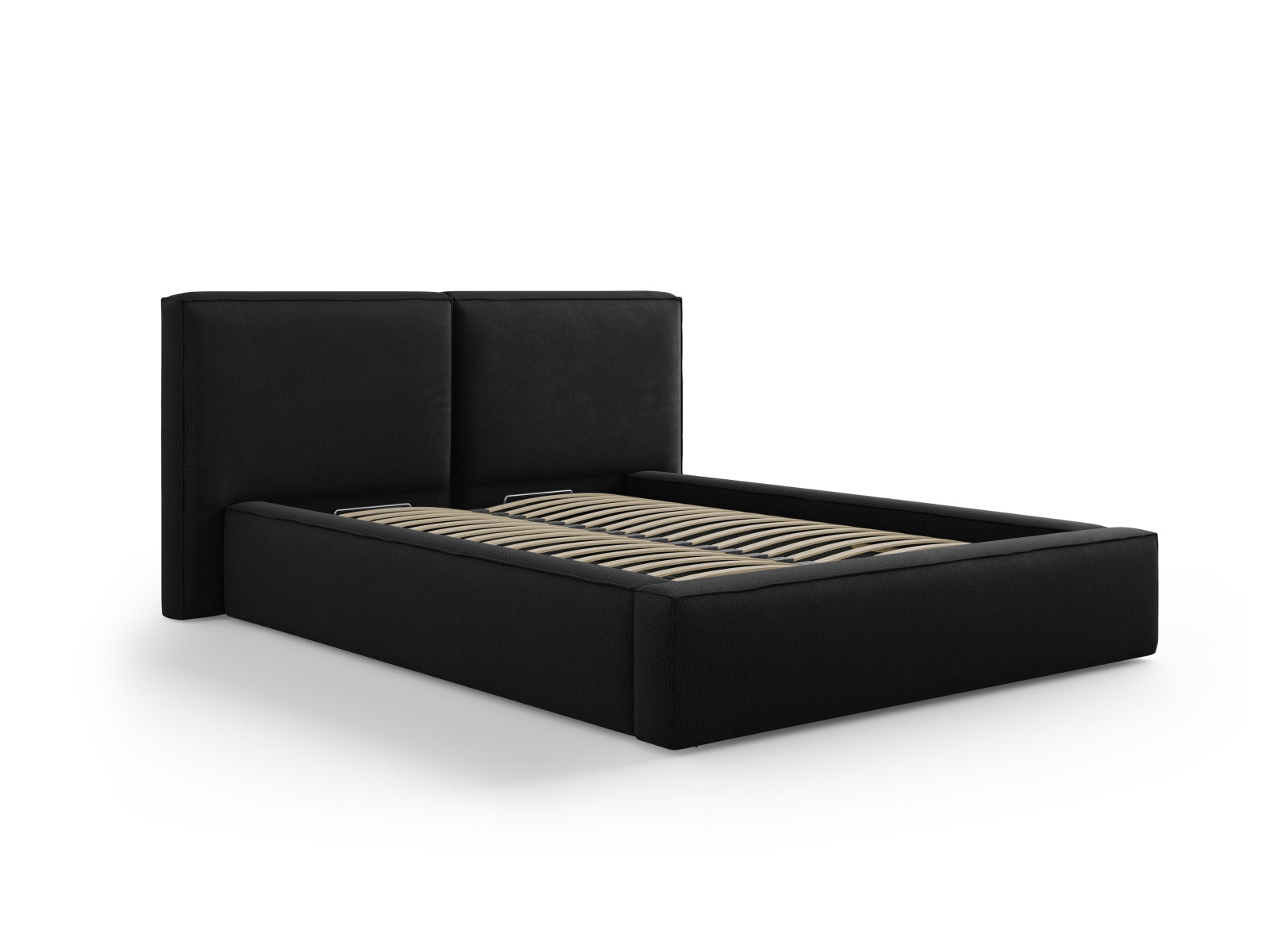 Arendal Bett mit Stauraumfunktion mit doppeltem Headboard 140cm in Black-Megan präsentiert im Onlineshop von KAQTU Design AG. Bett ist von Cosmopolitan Design