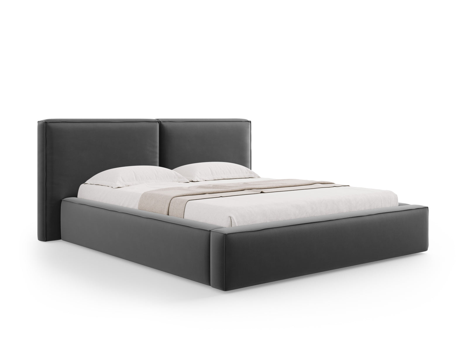 Arendal Velour Bett mit Stauraum und doppeltem Headboard 160cm in Grey-Casino präsentiert im Onlineshop von KAQTU Design AG. Bett ist von Cosmopolitan Design