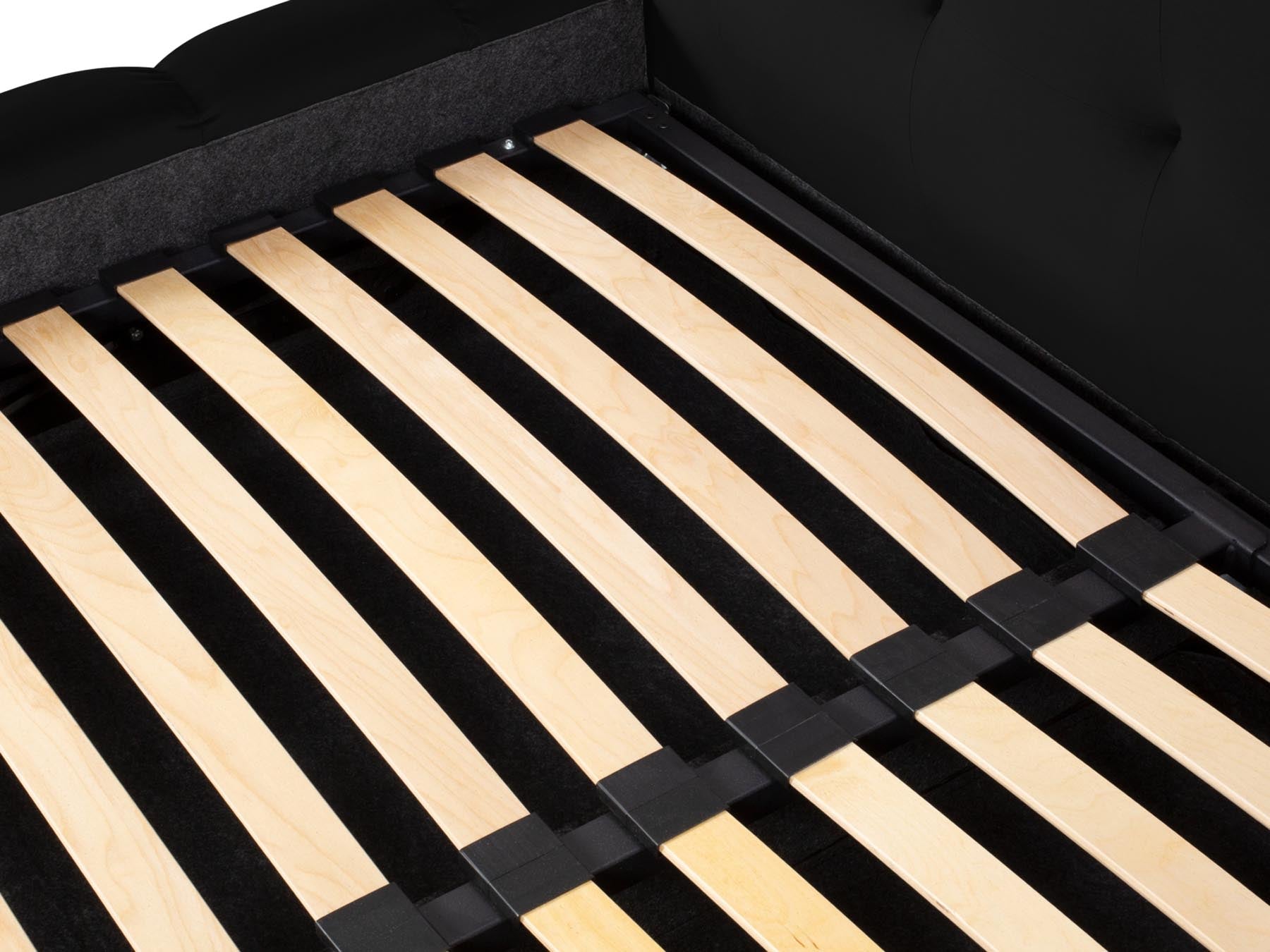 Stylisches Bali Bett mit doppeltem Kopfteil und integriertem Stauraum in Black-Bluvel, perfekt für zeitgemäße Schlafzimmergestaltung.