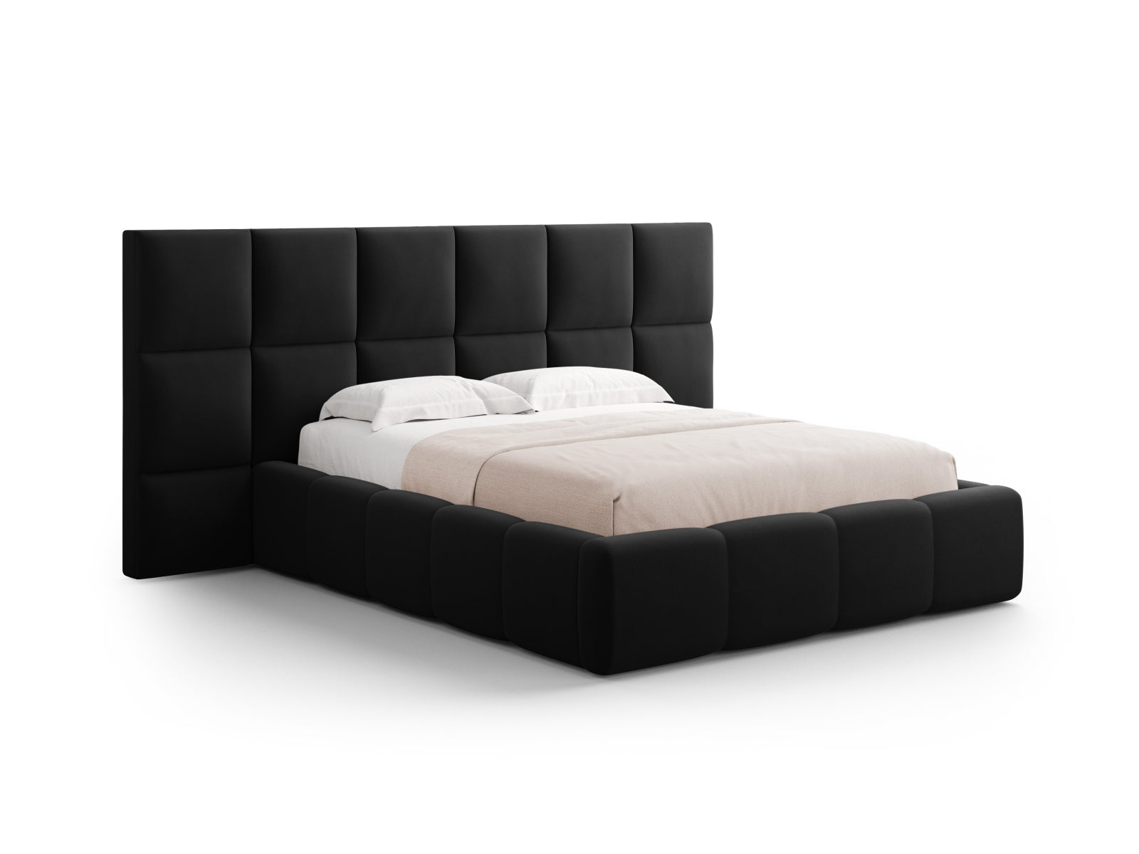 Stylisches Livigno Bett mit doppeltem Kopfteil und integriertem Stauraum, 160 cm, perfekt für zeitgemäße Schlafzimmer von Cosmopolitan Design.