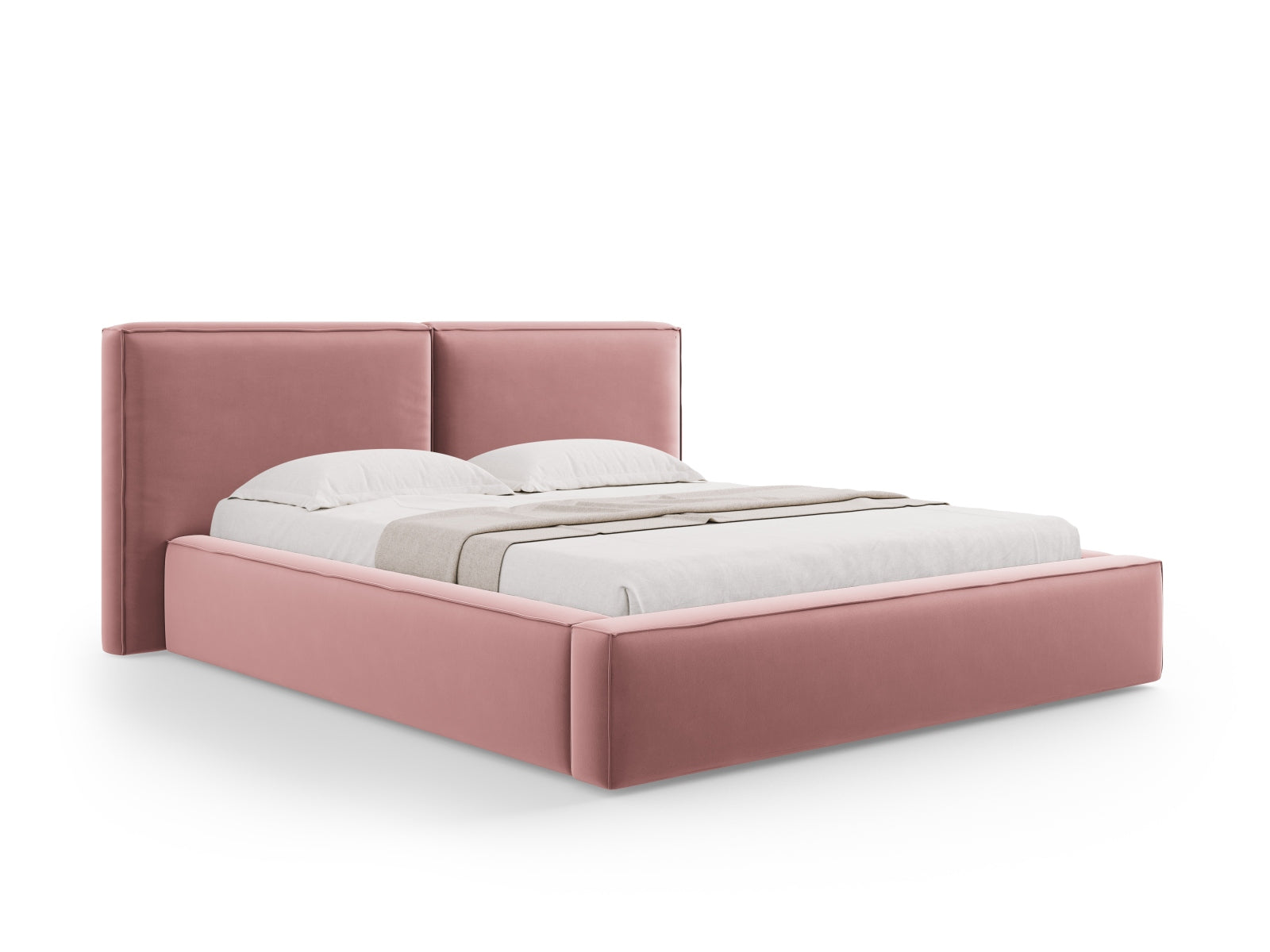 Arendal Velour Bett mit Strauaum und doppeltem Headboard  234cm in Pink präsentiert im Onlineshop von KAQTU Design AG. Bett ist von Cosmopolitan Design