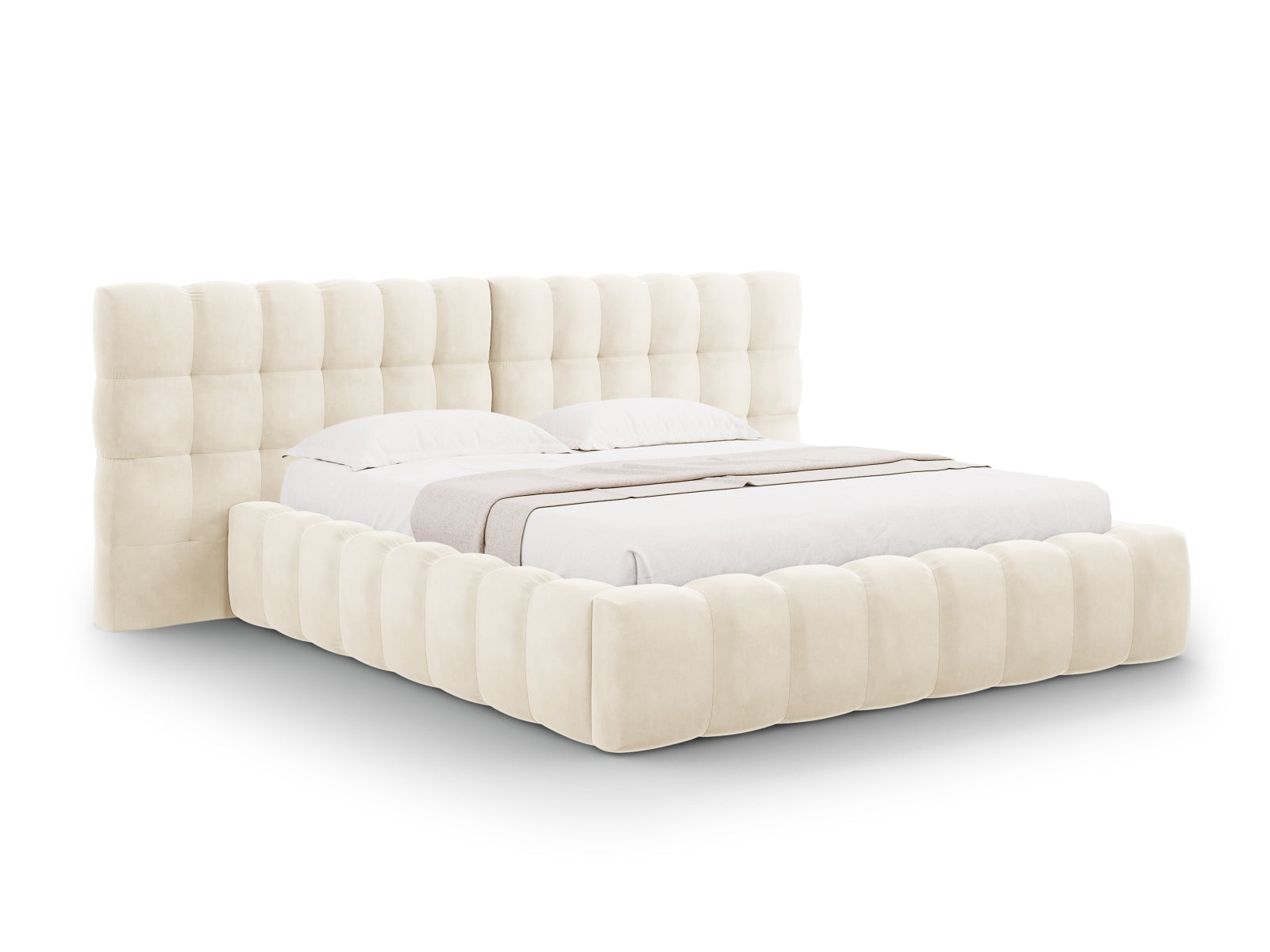 Bali Bett mit Stauraum With Double Kopfteil 200cm in Light Beige-Bluvel präsentiert im Onlineshop von KAQTU Design AG. Bett ist von Cosmopolitan Design