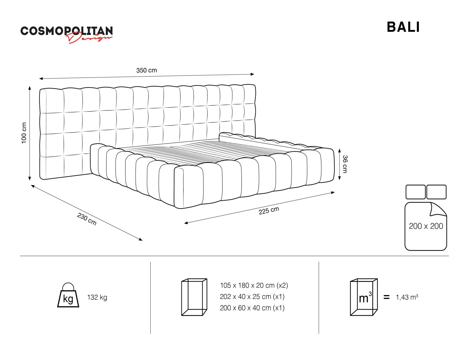 Modernes Bali Bett mit doppeltem Kopfteil und integriertem Stauraum in edlem Black-Bluvel, perfekt für stilvolle Schlafzimmergestaltung.
