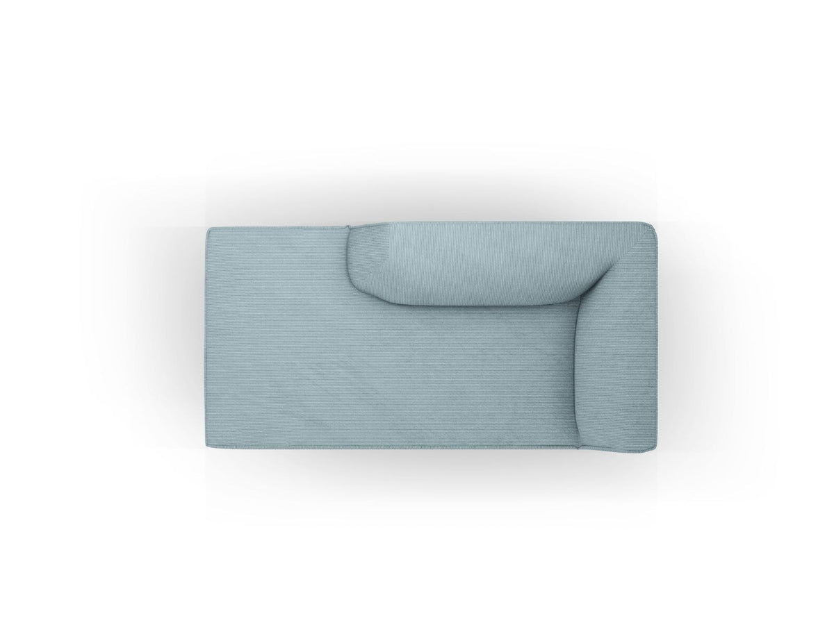 Chaiselongue Siena links, 1-Sitzer 181cm, Cordstoff Scala in Light Beige, Massivholzrahmen, schwarze Kunststoffbeine, niedrige Rückenlehne.