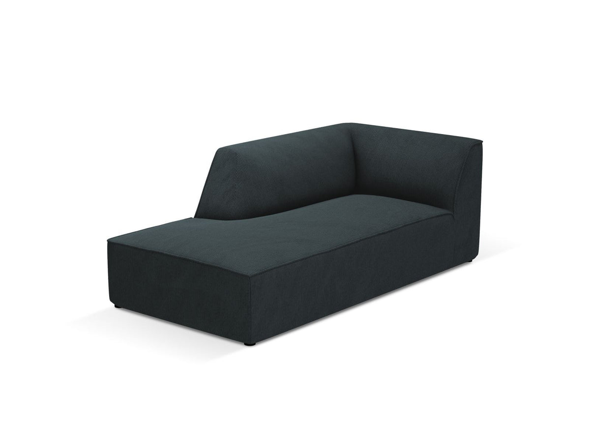 Chaiselongue Siena links, 1-Sitzer 181cm, Cordstoff Scala in Light Beige, Massivholzrahmen, schwarze Kunststoffbeine, niedrige Rückenlehne.