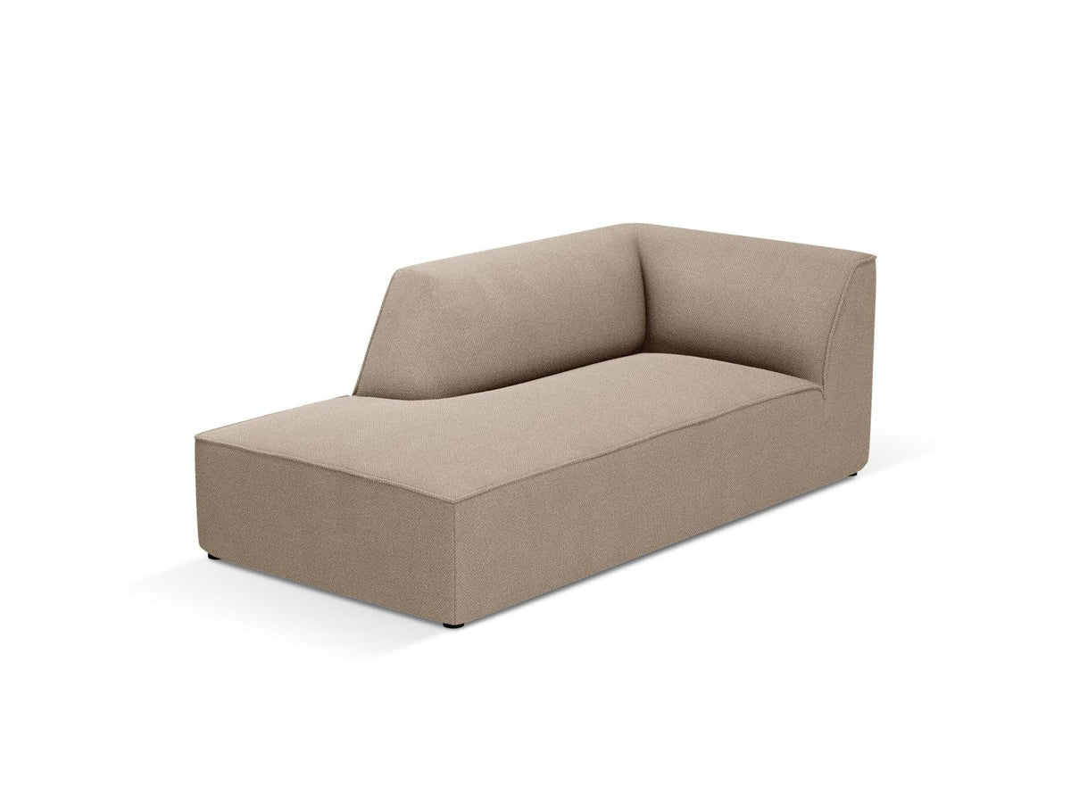Chaiselongue Siena links, 1-Sitzer 181cm, Cordstoff Scala in Light Beige, Massivholzrahmen, schwarze Kunststoffbeine, niedrige Rückenlehne.