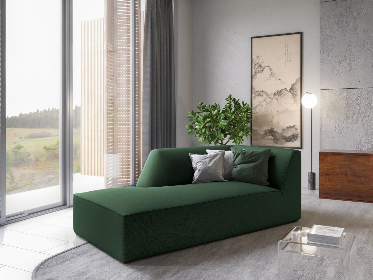 Chaiselongue Siena links, 1-Sitzer 181cm, Cordstoff Scala in Light Beige, Massivholzrahmen, schwarze Kunststoffbeine, niedrige Rückenlehne.