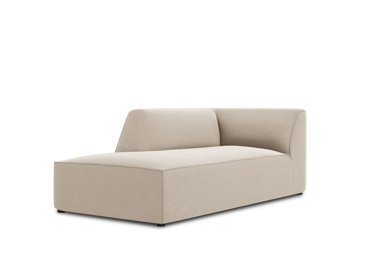 Chaiselongue Siena mit Samtbezug in Beige-Salvador, Massivholzrahmen, schwarze Kunststoffbeine, Sitzfläche 67x153cm, Ansicht von links.
