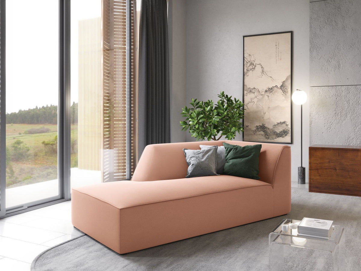 Chaiselongue Siena mit Samtbezug in Beige-Salvador, Massivholzrahmen, schwarze Kunststoffbeine, Sitzfläche 67x153cm, Ansicht von links.