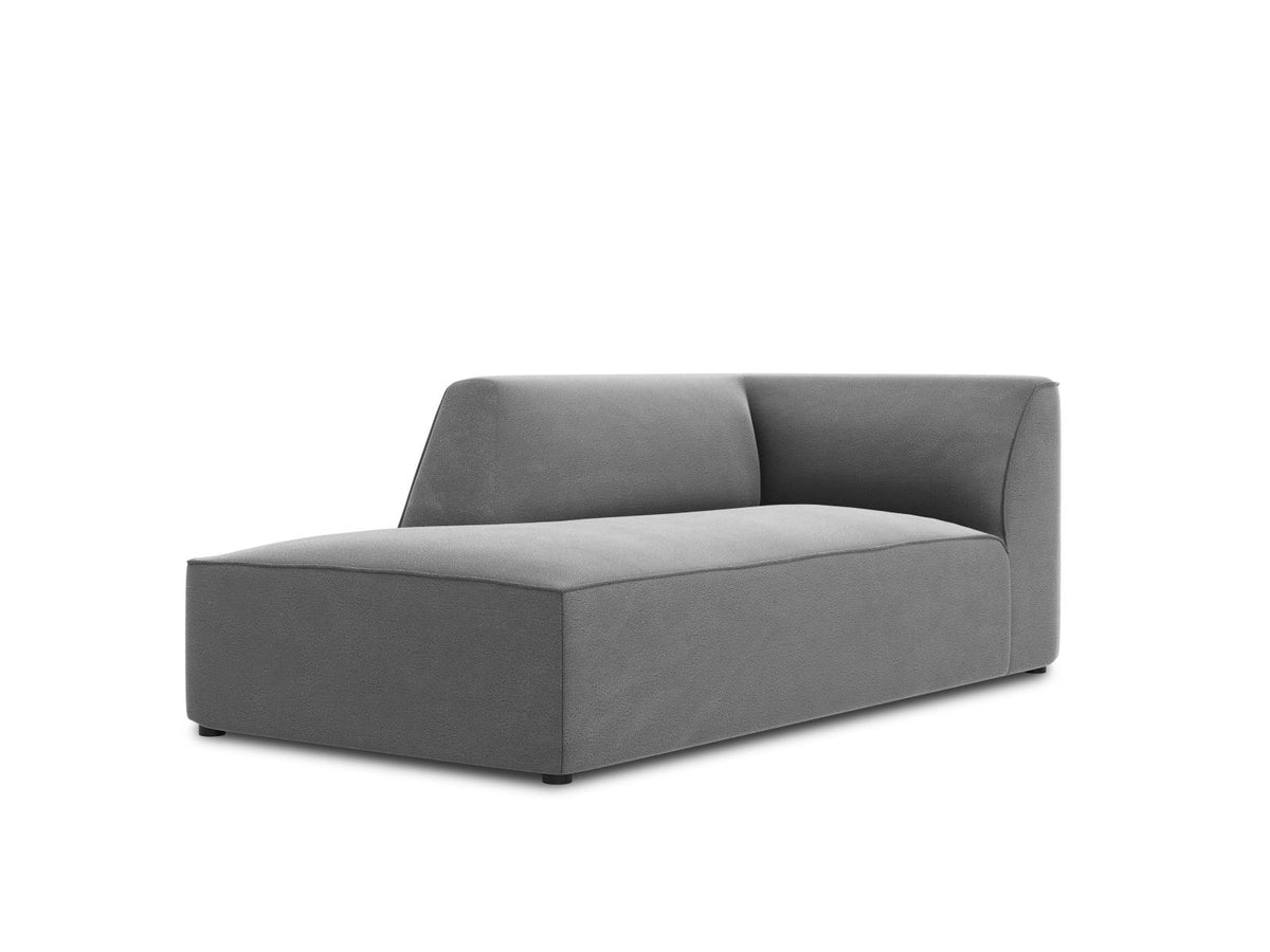 Chaiselongue Siena mit Samtbezug in Beige-Salvador, Massivholzrahmen, schwarze Kunststoffbeine, Sitzfläche 67x153cm, Ansicht von links.