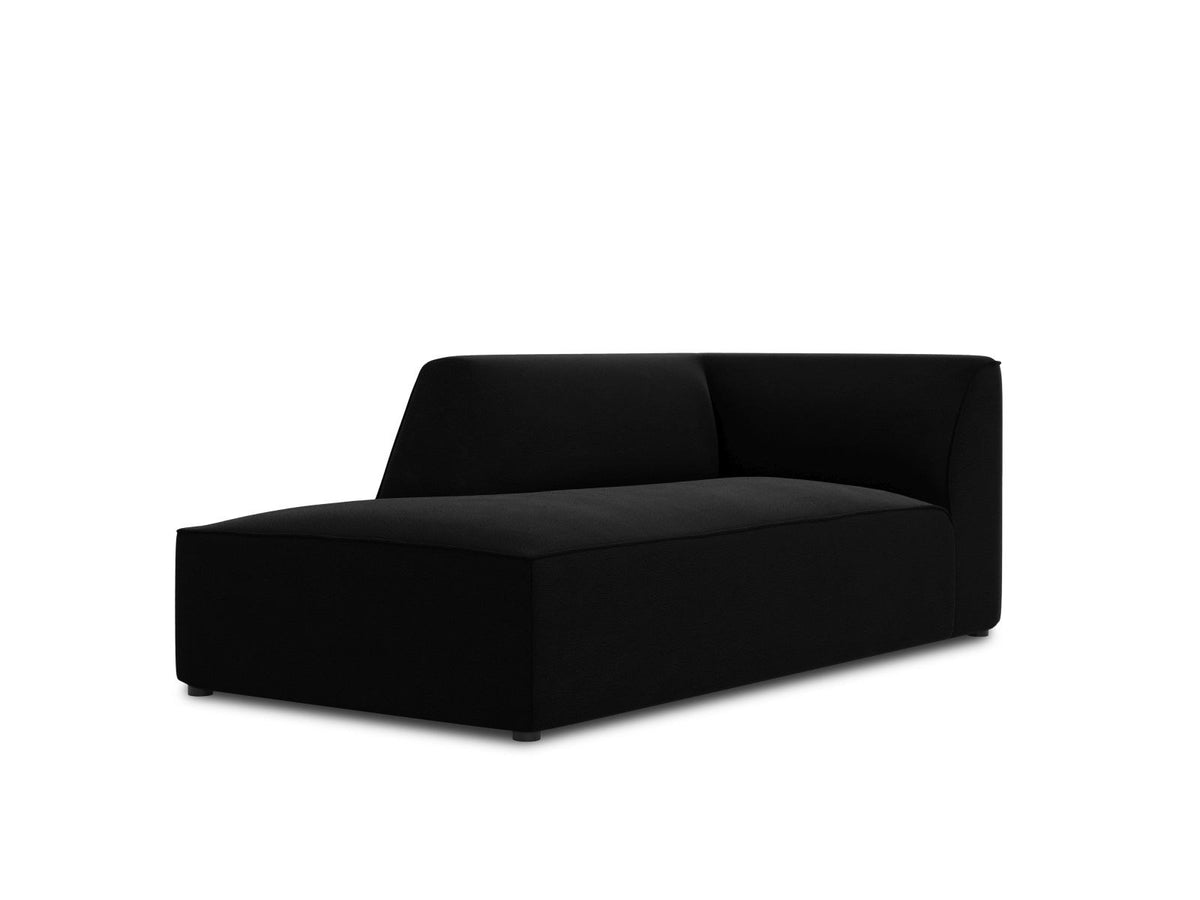 Chaiselongue Siena mit Samtbezug in Beige-Salvador, Massivholzrahmen, schwarze Kunststoffbeine, Sitzfläche 67x153cm, Ansicht von links.