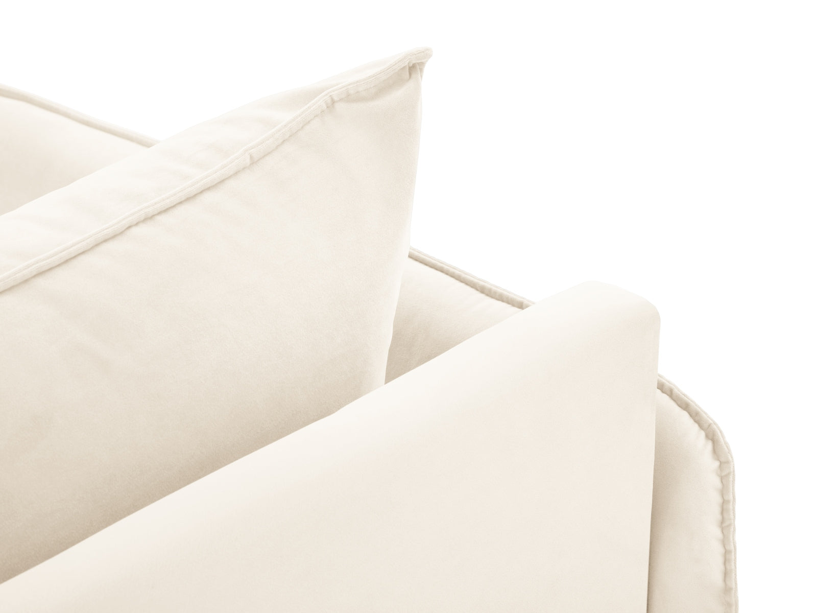 Elegantes Vienna Velour Sofa Chaise Lounge links, 1 Sitz, 110 cm in sanftem Beige, ideal für stilvolle Wohnräume und gemütliche Entspannung.