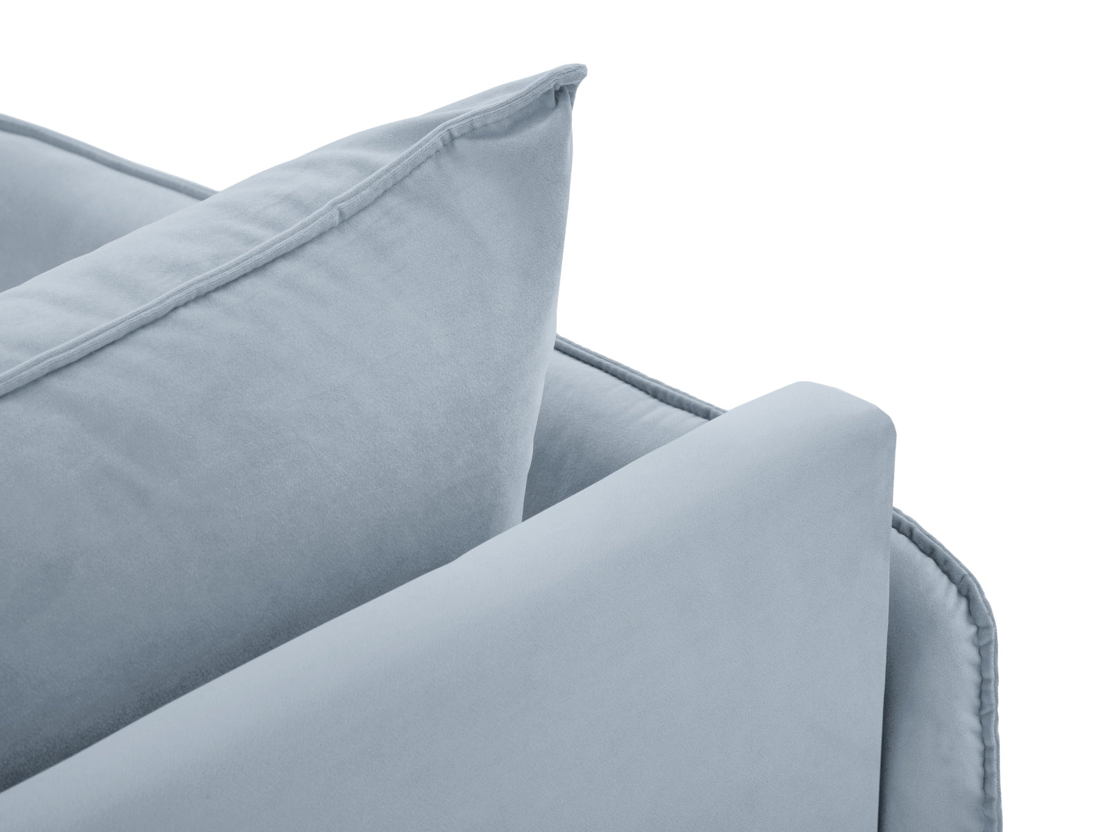 Elegantes hellblaues L-Sofa mit Chaise Lounge links, 1 Sitz und 110 cm, ideal für stilvolle und gemütliche Wohnräume.
