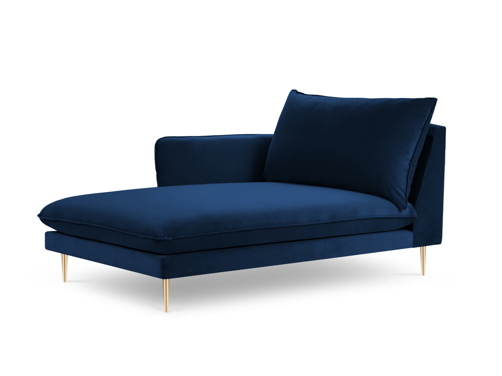 Vienna Velour Sofa Chaise Lounge links 1 Sitz 110cm in Royal Blue/Gold-Bluvel präsentiert im Onlineshop von KAQTU Design AG. L-Sofa links ist von Cosmopolitan Design