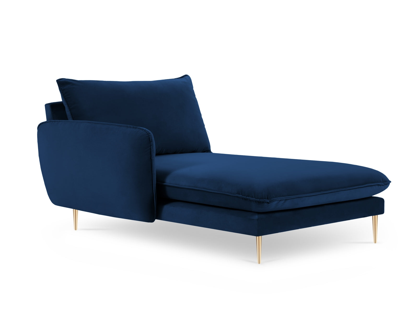 Vienna Velour Sofa Chaise Lounge links 1 Sitz 110cm in Royal Blue/Gold-Bluvel präsentiert im Onlineshop von KAQTU Design AG. L-Sofa links ist von Cosmopolitan Design