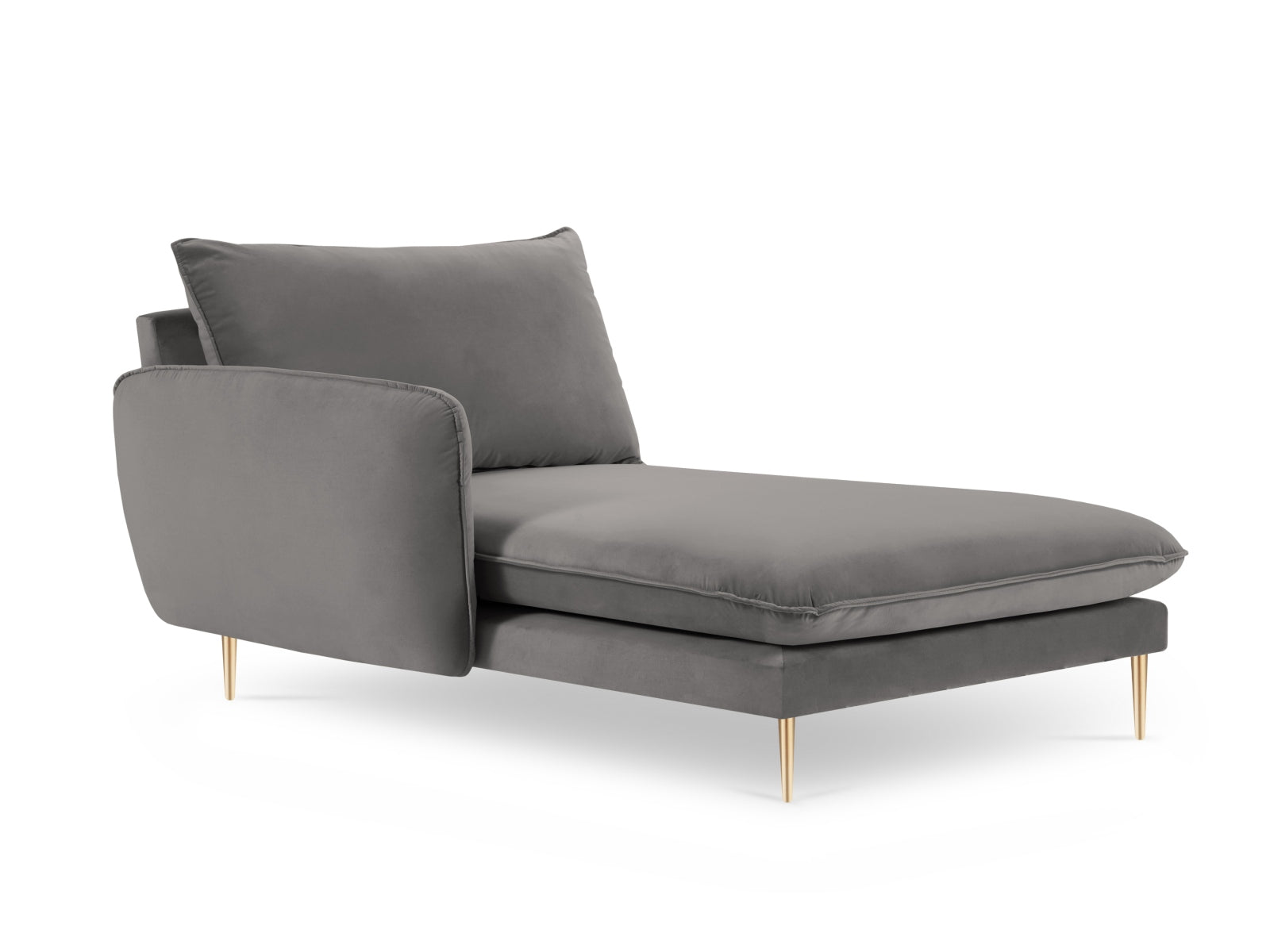 Vienna Velour Sofa Chaise Lounge links 1 Sitz 110cm in Light Grey/Gold-Bluvel präsentiert im Onlineshop von KAQTU Design AG. L-Sofa links ist von Cosmopolitan Design