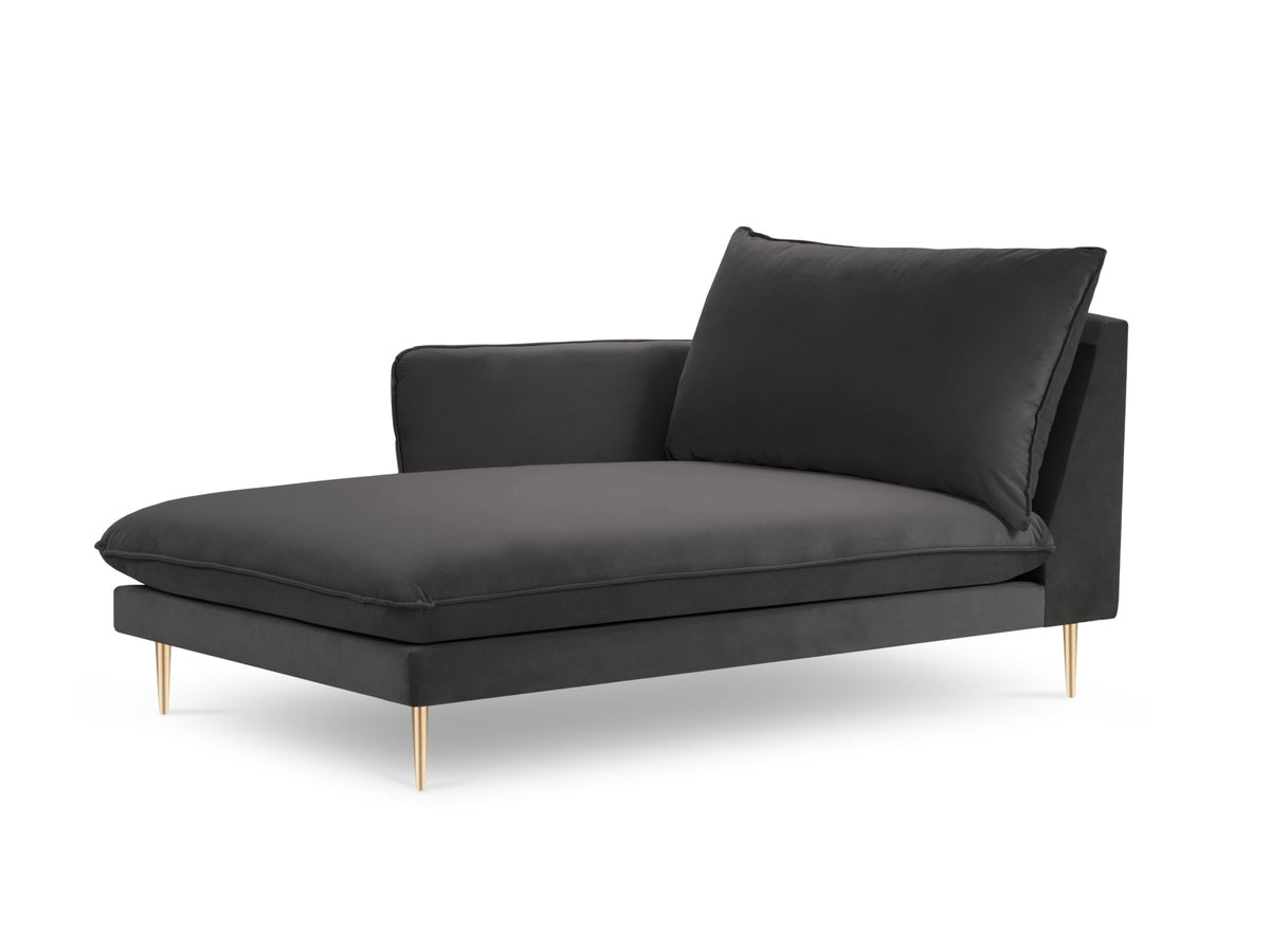Vienna Velour Sofa Chaise Lounge links 1 Sitz 110cm in Dark Grey/Gold-Bluvel präsentiert im Onlineshop von KAQTU Design AG. L-Sofa links ist von Cosmopolitan Design