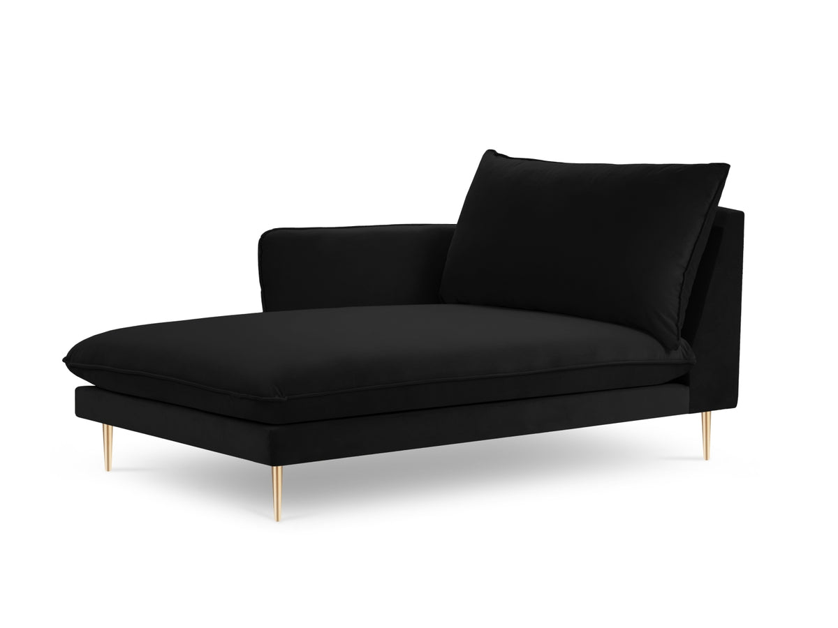 Vienna Velour Sofa Chaise Lounge links 1 Sitz 110cm in Black/Gold-Bluvel präsentiert im Onlineshop von KAQTU Design AG. L-Sofa links ist von Cosmopolitan Design
