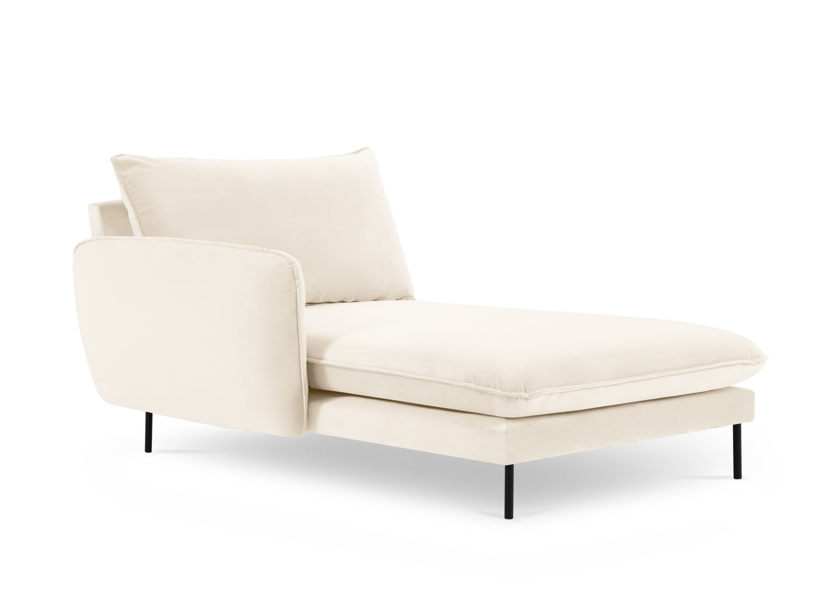 Bequemes Vienna Velour Sofa Chaise Lounge links in edlem Beige und Schwarz-Bluvel, perfekt für stilvolle Einrichtungsideen.
