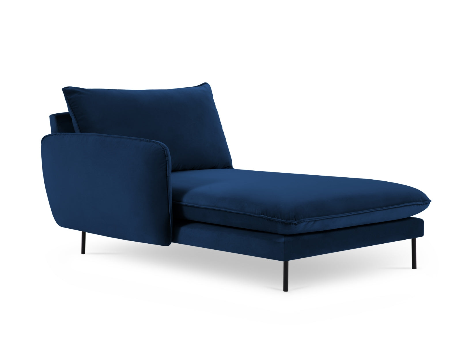 Stilvolles Vienna Velour Sofa Chaise Lounge links mit 1 Sitz in Royal Blue/Schwarz-Bluvel, perfekt für moderne Inneneinrichtungen.
