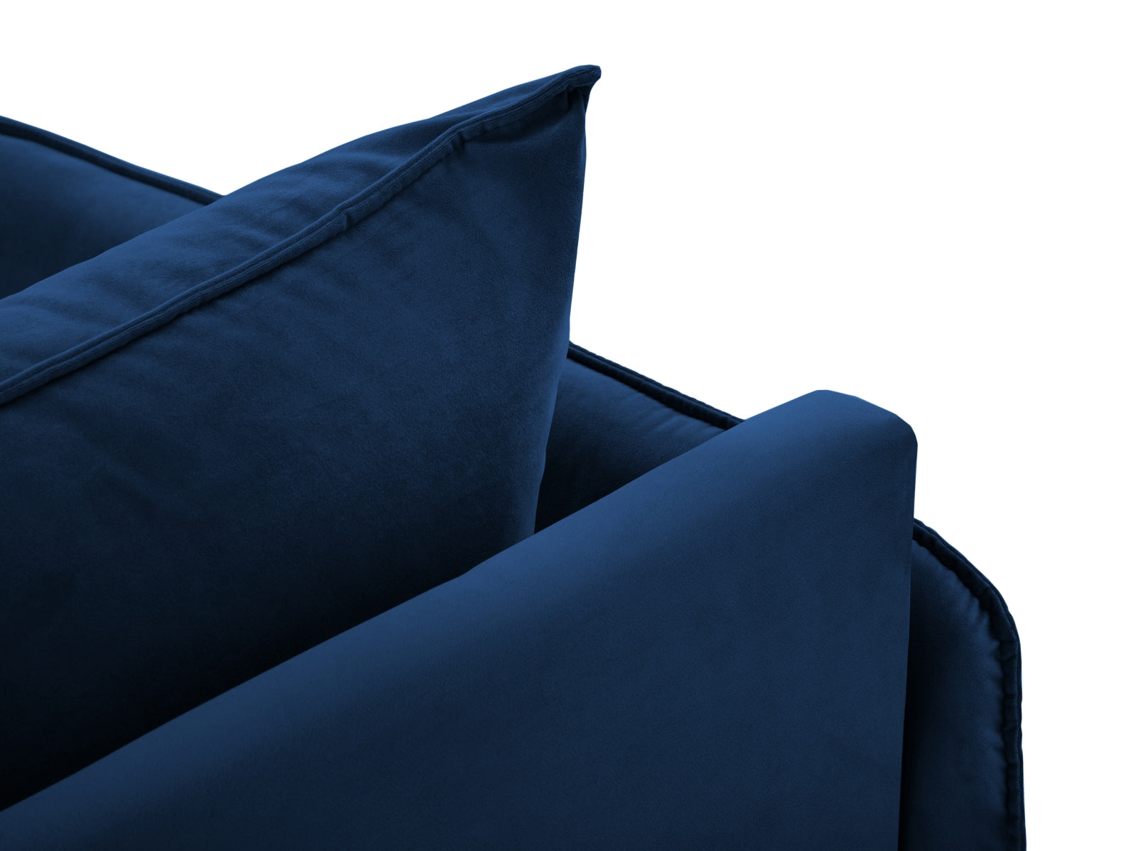 Elegantes linksseitiges Chaise Lounge Sofa im Veloursdesign, ideal für stilvolle Wohnräume in Royal Blue und Schwarz-Bluvel.